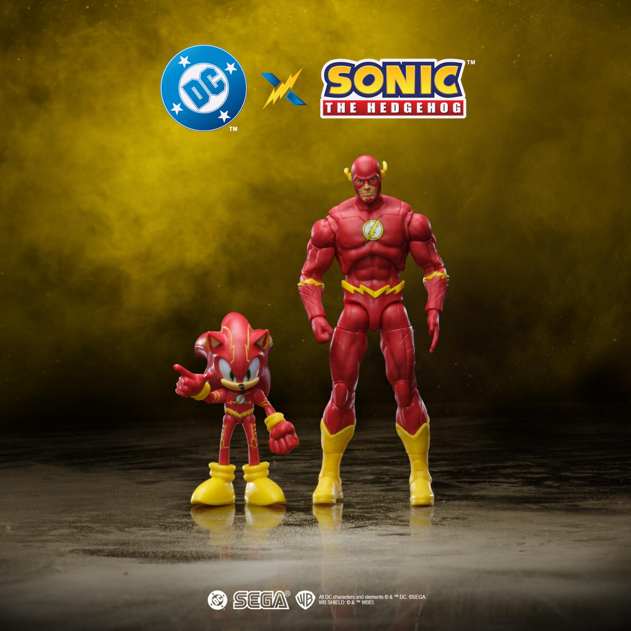 Zestaw figurek akcji DC x Sonic the Hedgehog i Flash, oficjalna licencja Jakks Pacific, zawiera klasyczne figurki akcji o wymiarach 2,5" i 5", przedmioty kolekcjonerskie Sonic x DC