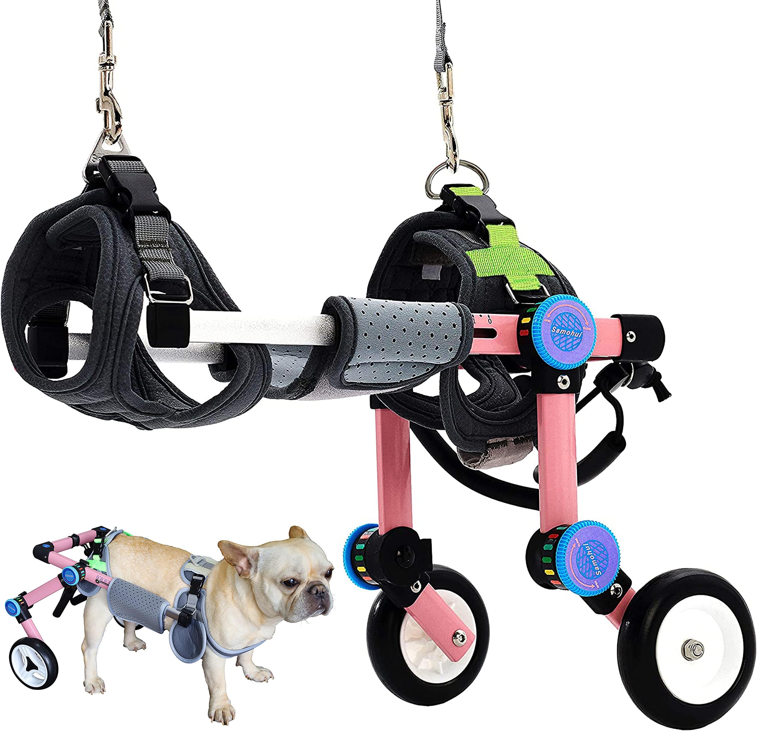 HobeyHoveAdjustable Dog Wheelchair,Fordable Dog Wheelchair for Back Legs,Assist Small Pets with Paralyzed Hind Limbs to Recover Their Mobility Two Colour 5-Size (XS Pink)