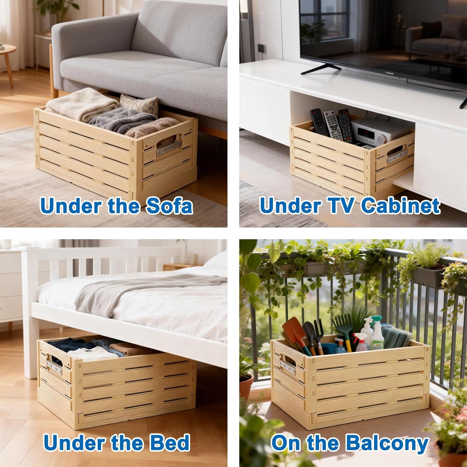 Under Bed Storage Boxes, Foldable Under Bed Storage Containers, PP Plastic, Washable, for Clothes, Books, Dolls(47x34x17cm/19x13x7in)