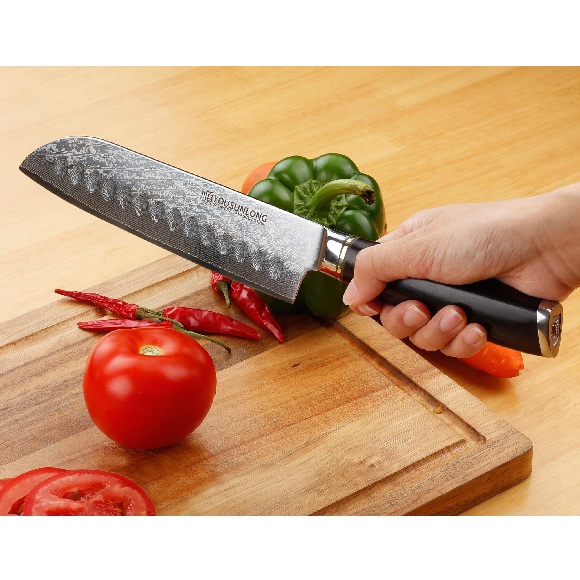 ダマスカス鋼 シェフナイフ オレンジ色のハンドル ダマスカス鋼 シェフナイフ オレンジ色のハンドル ダマスカス鋼 シェフ