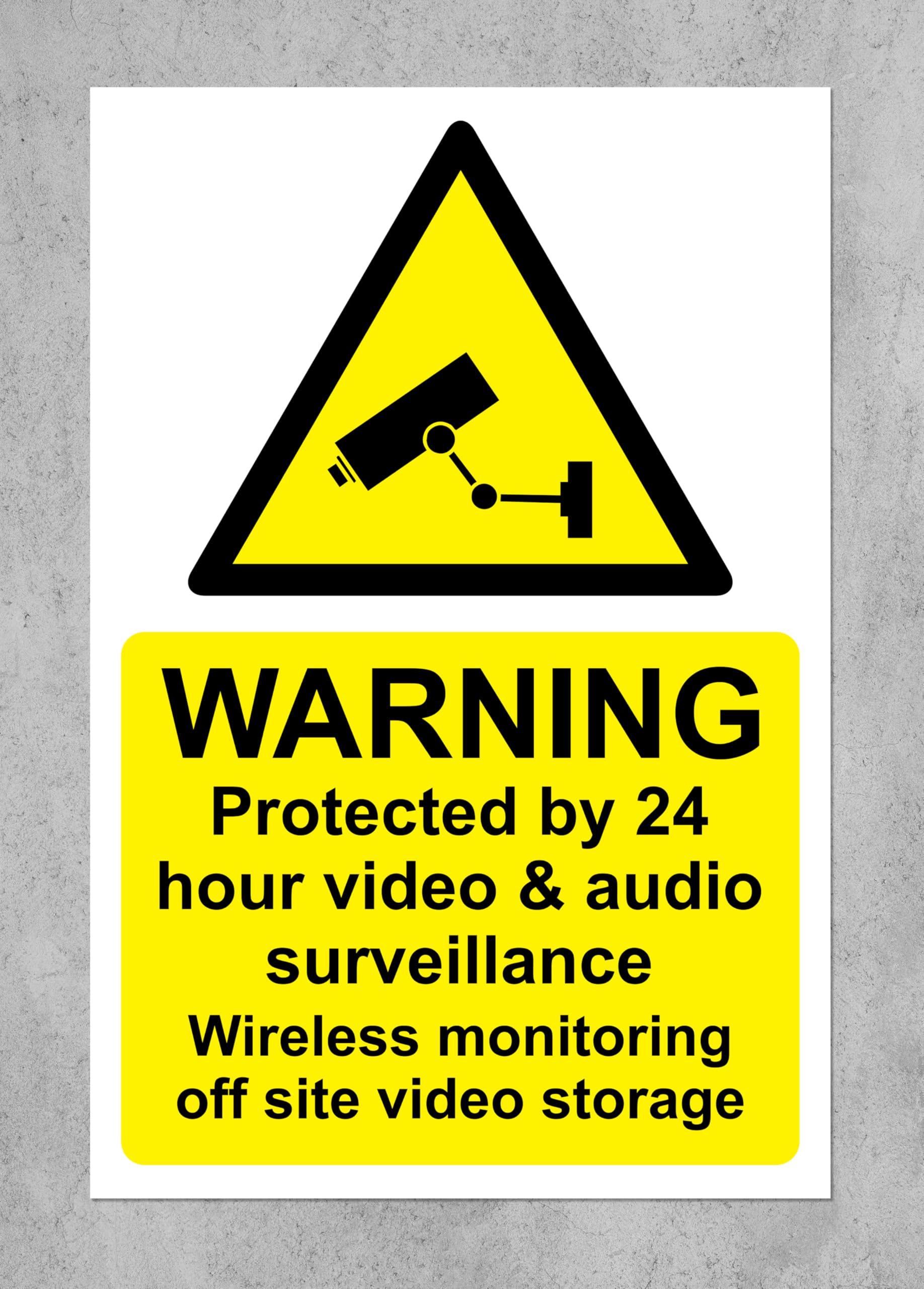 Warning protected by 24 hour video and audio surveillance wireless monitoring off site video storage sign - 1mm Plastic sign (600mm x 400mm)