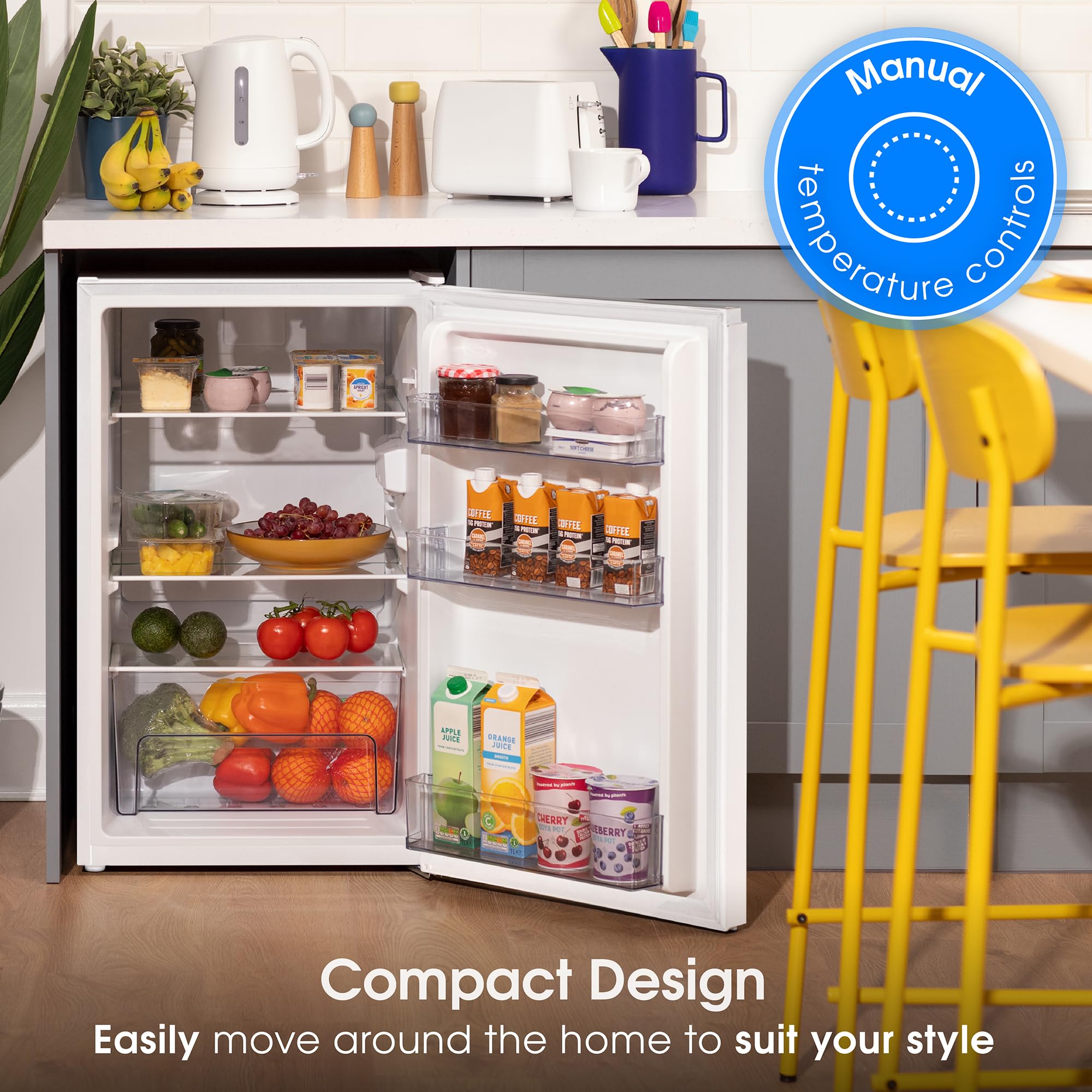 Abode Under Counter Fridge 50cm Wide Freestanding White 114 Litre Removeable Glass Shelves & Drawer, Adjustable Feet & Reversible Door A85UCLF504E1W (New 2025 Model, White) — view 7