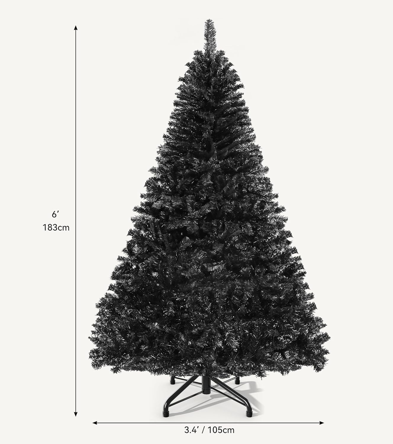DWVO 6ft Artificial Full Black Christmas Tree, Halloween Christmas Trees for Home, Office, Party with 818 Thickened Branch Tips & Automatic Branches & Easy Assembly Black 6ft