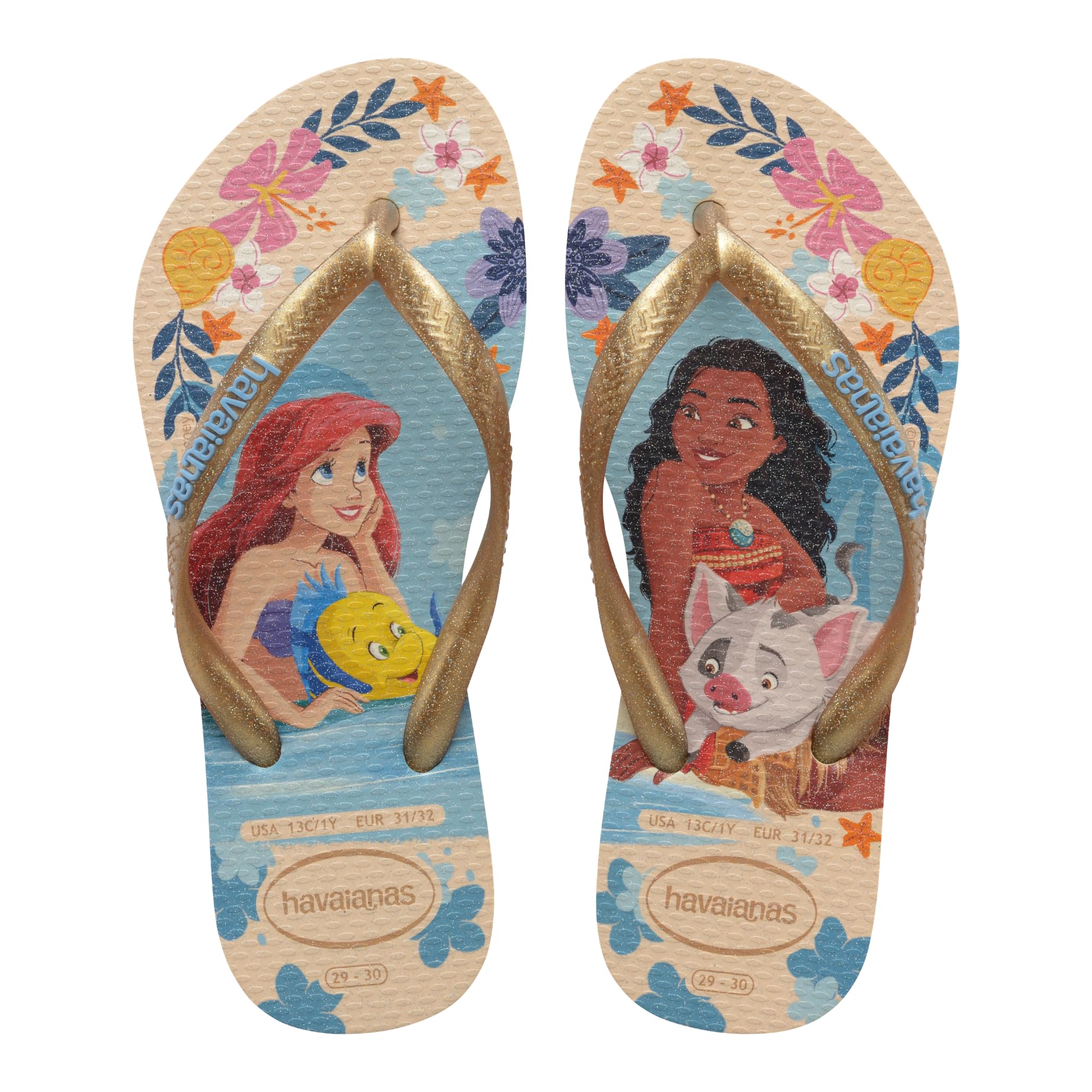 Havaianas – Kids Slim Princess, Disney-Prinzessinnen-Flip-Flops für Kinder, Elegantes Design mit Schmalen Riemen, Rutschfeste und Bequeme Sohle, Mädchen