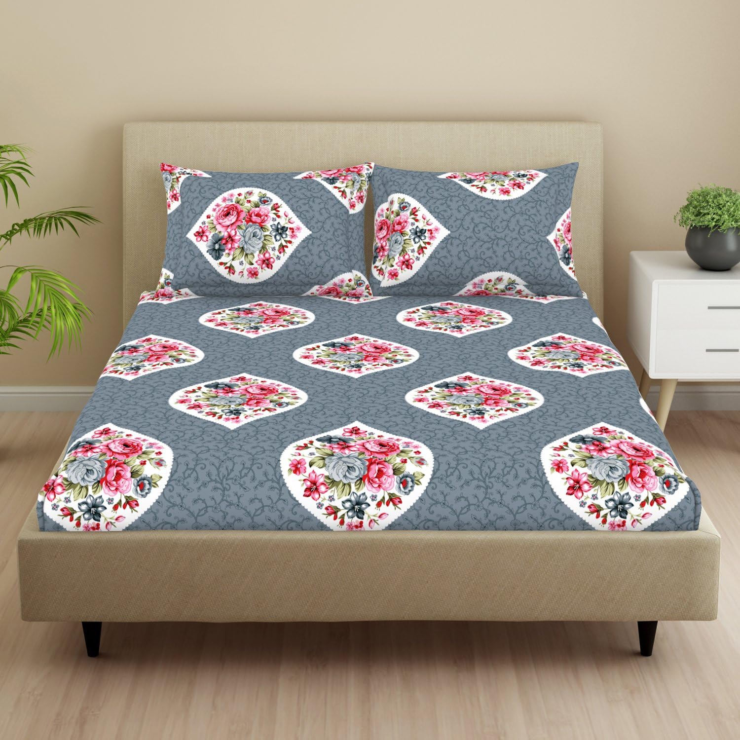 Spaces Welspun Lume Collection Double Bed Sheet with 2 Pillow Covers | Soft Feel, Skin Safe, Easy Care | Floral Percale Microfiber | 215 x 240 cm | Pink-image-8
