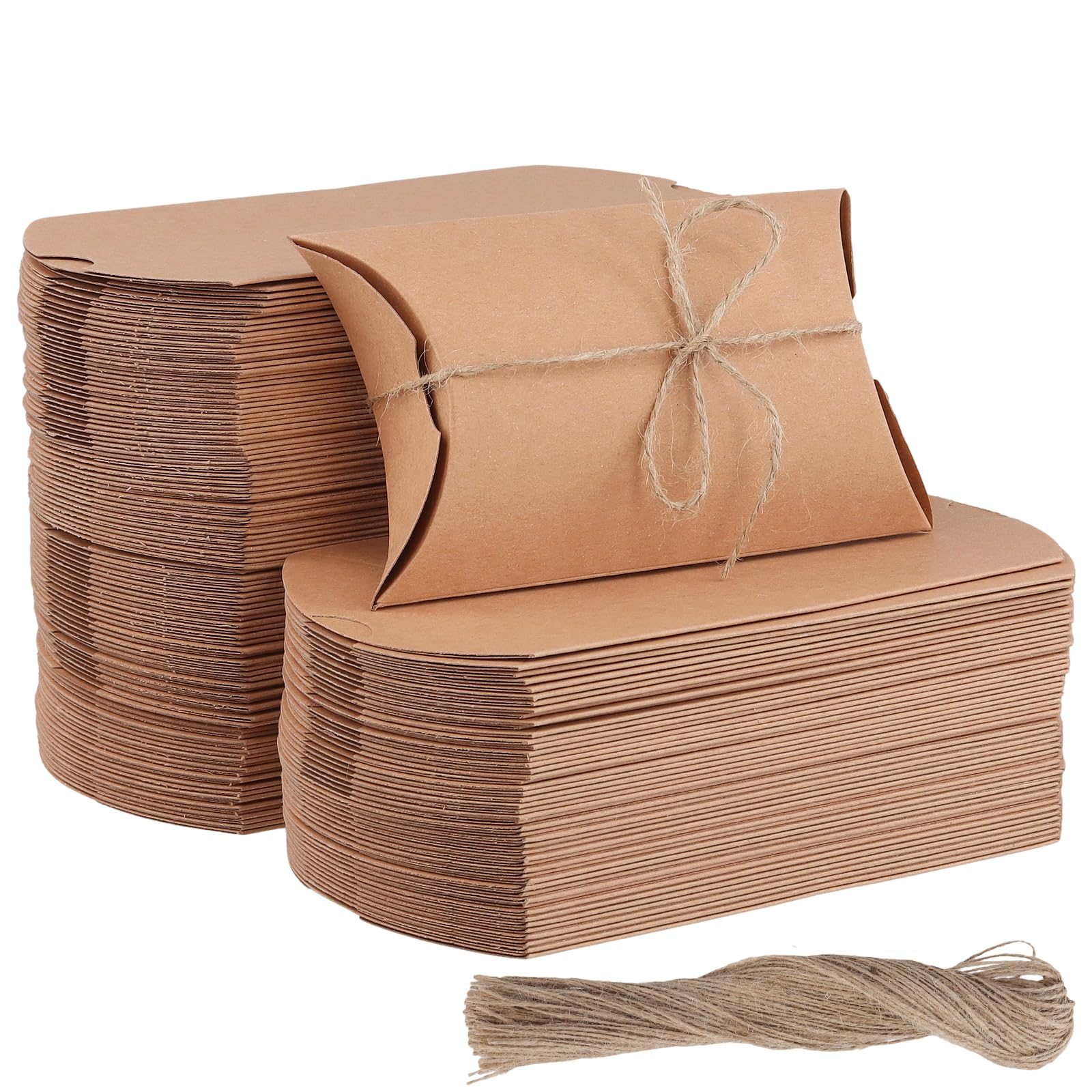 KEILEOHO Petite Boite Cadeau Lot de 150 Boîtes à Dragées en Papier Kraft Marron avec Ficelle de Jute - 13 x 8,8 x 3,5 cm - Pour Mariage, Anniversaire, Fête