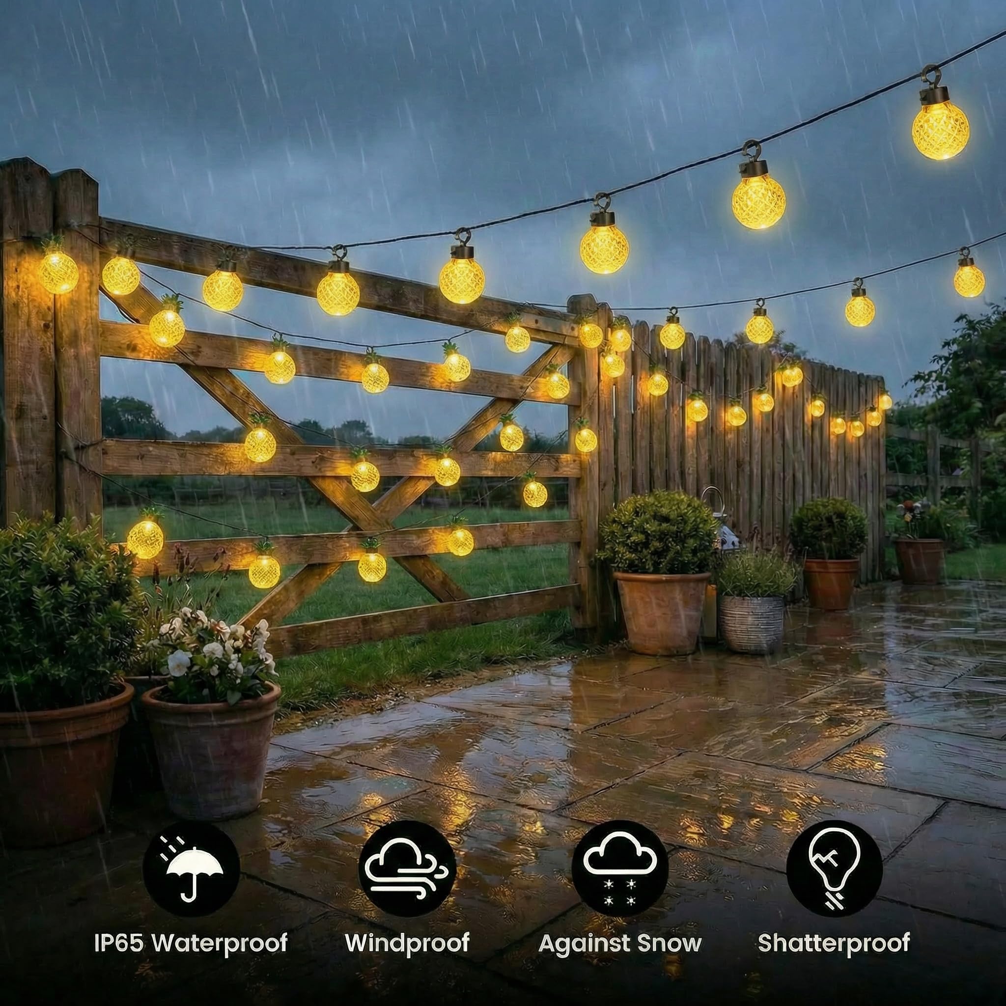 Guirlande lumineuse solaire extérieure, 17M 100 LED avec 25 lampes ananas, 8 modes avec télécommande, étanche IP67, pour extérieur, terrasse, balcon, mariage, fête, jardin, blanc chaud - 4