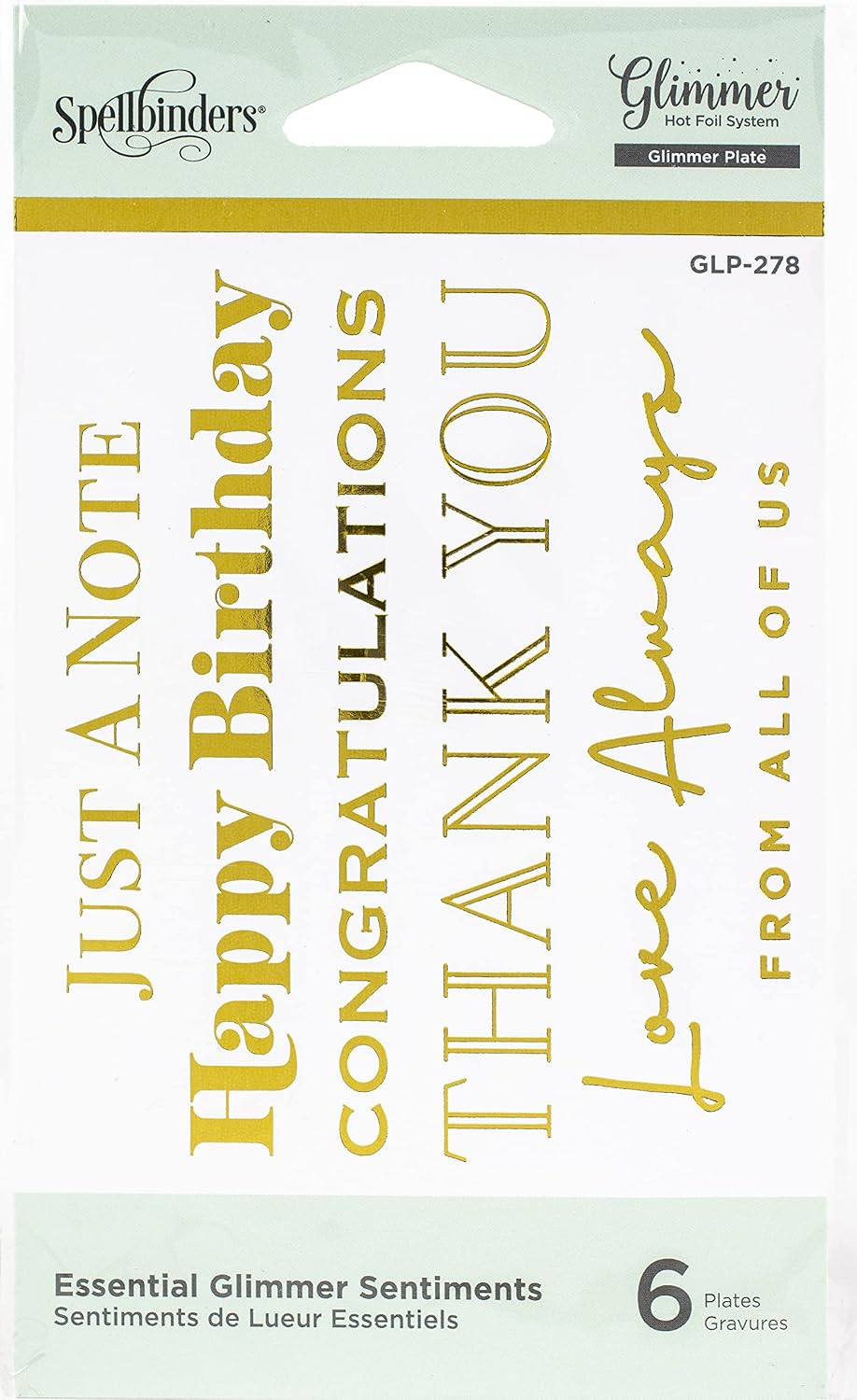 Spellbinders Glimmer HOT FOIL Plate, Essential Sentiments, Large