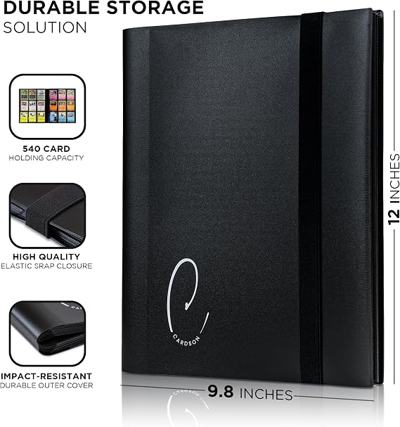 9 Pockets Trading Card Binder Storage - CARDSON - 540 Cards Collection Album Folder With 30 Pages - Side Loading TCG Binder (Black)