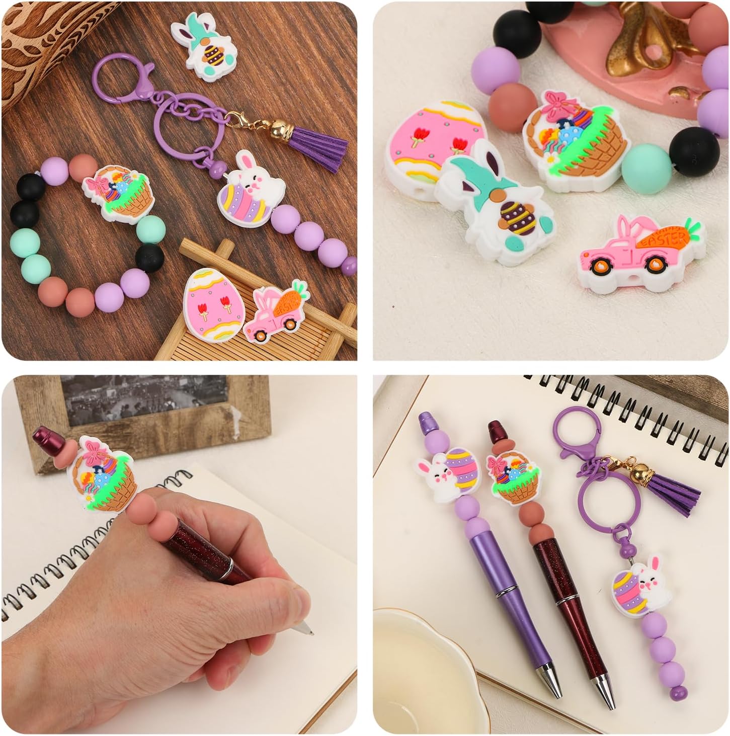 12 PCS Silicone Focal Beads for Pens Characters Easter Theme Silicone Bead for Keychain Making Beads Bulk for Jewelry Making Bracelet Necklace Handmade Crafts - Image 7