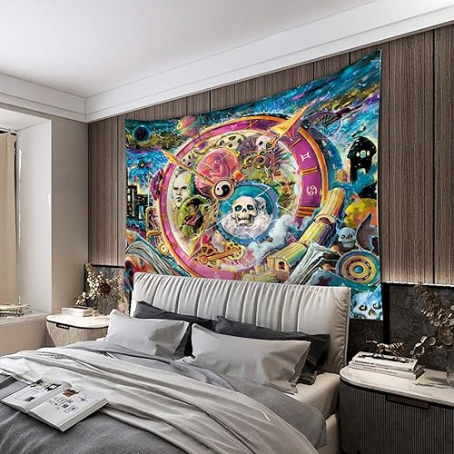 VENTIMI Tapiz de calavera para colgar en la pared, tapices, mantel de reloj trippy, decoración de pared para dormitorio, sala de estar, exterior e