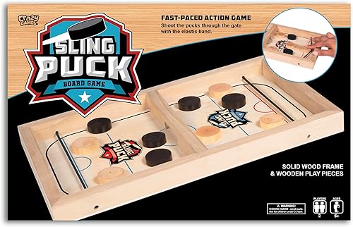 Sling Puck Juego de mesa I Juego de mesa de disco I Juegos familiares de madera, juego de disco de cabestrillo rápido, juego de tirachinas de fútbol