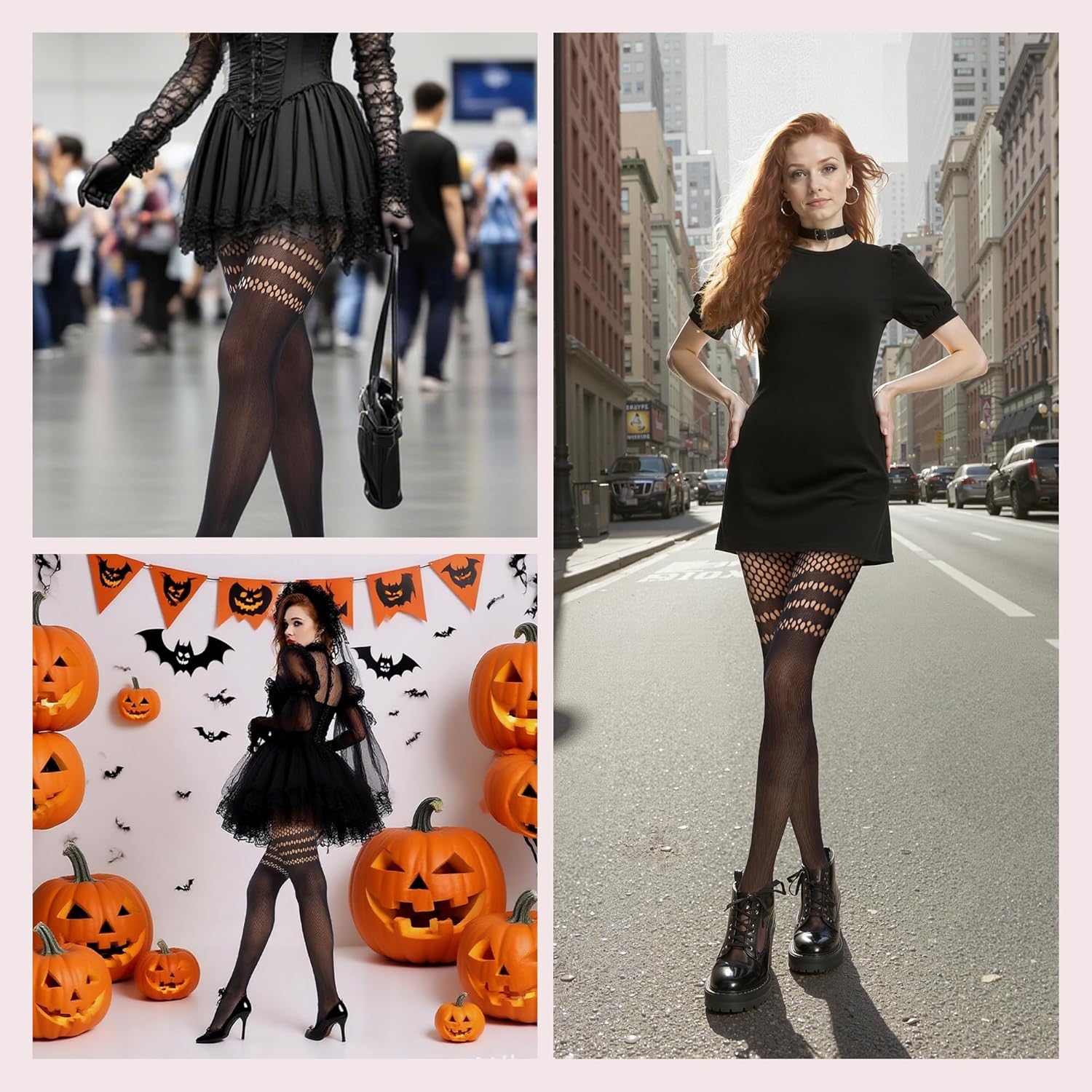Faux Thigh High Tights for Women - Fishnet Gothic Pantyhose, High Waist Over-The-Knee Goth Leggings - Image 8