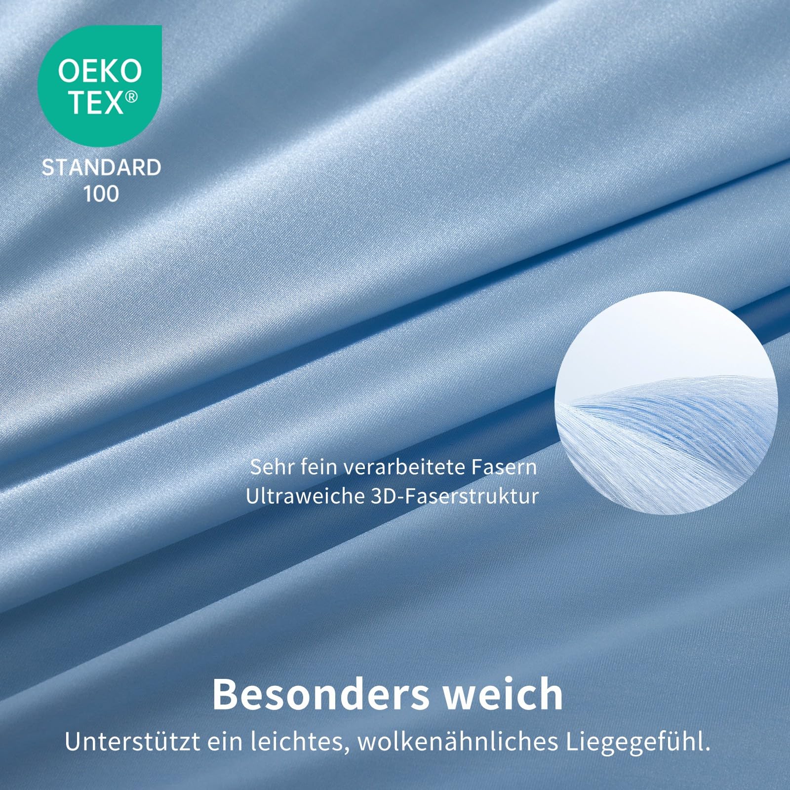 Lenzuolo con angoli elasticizzati estivi in raso, 160 x 200 cm, blu chiaro, 90% nylon + 10% elastan, Q-Max > 0,4, lenzuolo elastico fino a 30 cm di altezza, per sudorazione notturna e per dormire
