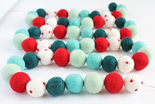 Miniatura 4 de Christmas Felt Garland Pom Ball 100% Wool 10' String 60 Poms Green Red Holiday Bright Boho Decor Mantel Hanging Seasonal Banner Craft Colorful Cute
