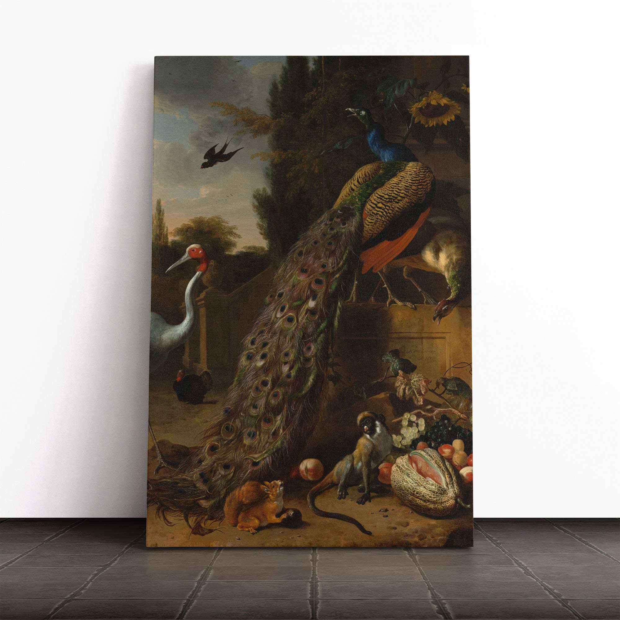 Melchior d'Hondecoeter Peacock Canvas Print | Gallery Wrapped 30mm Frame Wall Art | 24x16 inches | Ready to Hang | Modern Picture | Living Room Bedroom Lounge Office