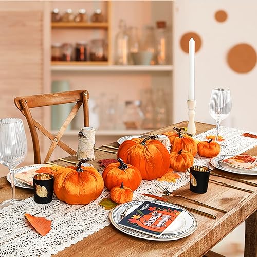 Miniatura 2 de DearHouse Juego de 7 calabazas artificiales para cosecha, otoño, varios tamaños, decoración de calabaza, calabazas grandes de terciopelo para otoño,