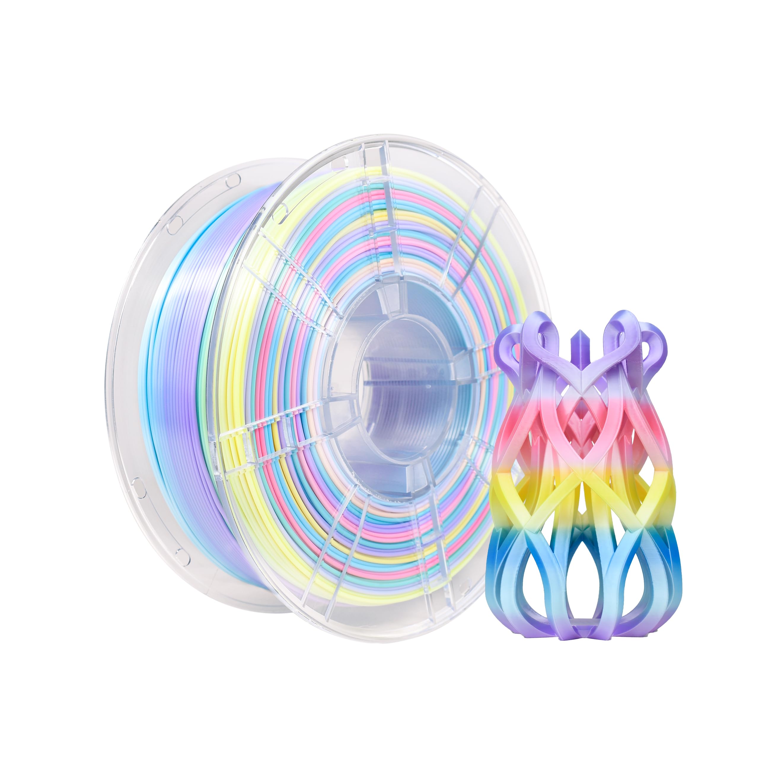 iBOSS Silk Rainbow PLA+ Filament, Multicolor Silk 3D Printer Filament 1.75mm +/- 0.02mm, Fast Color Change Each 8 Meters, 1kg/2.2lbs, Silk Macaron Rainbow Filament