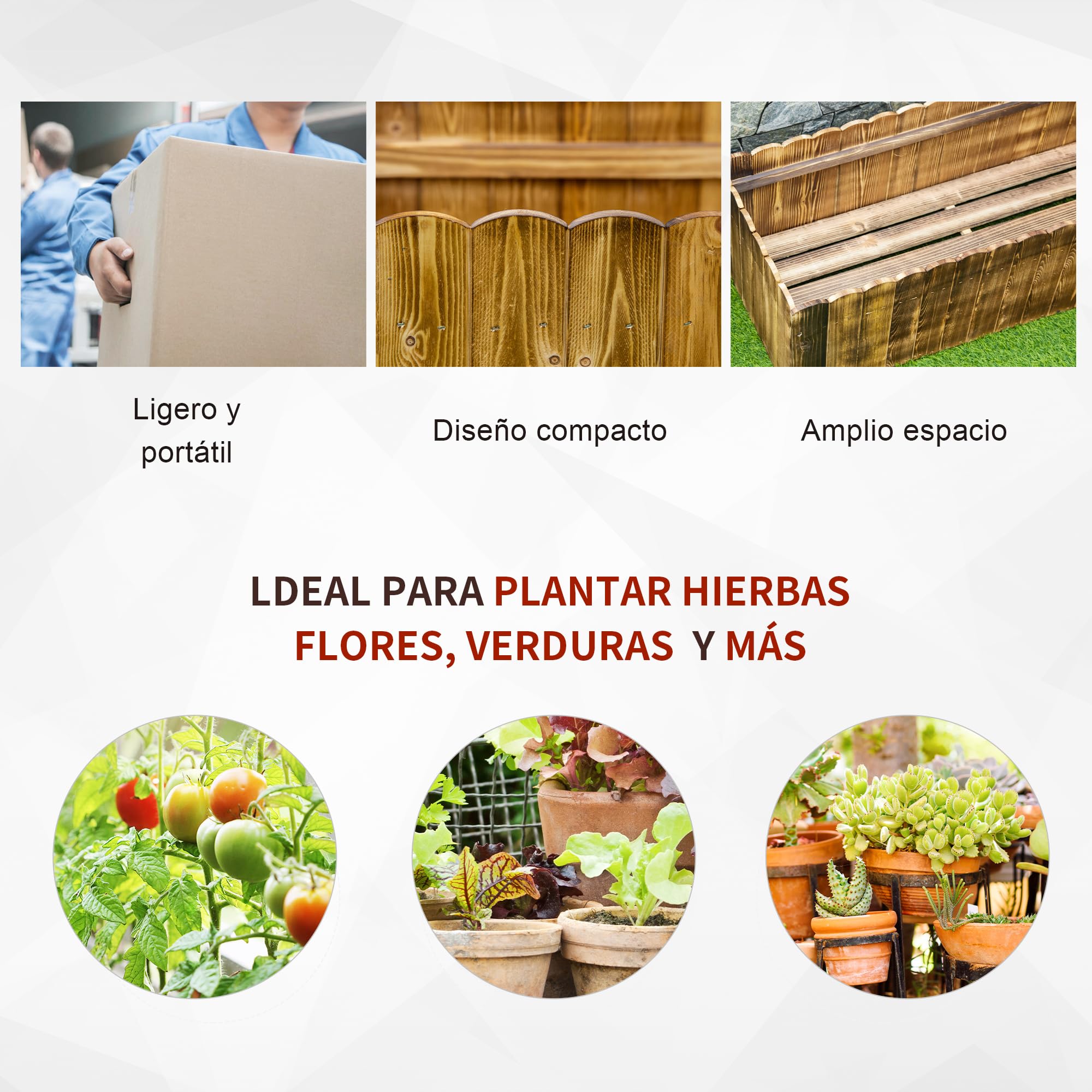 Outsunny Jardinera Exterior Grande de Madera 120x40x40 cm Carbonizada | Huerto Urbano Elevado, Fondo Abierto, Cultivar Plantas Flores Hierba, Macetero Exterior Rectangular, Jardín Terraza