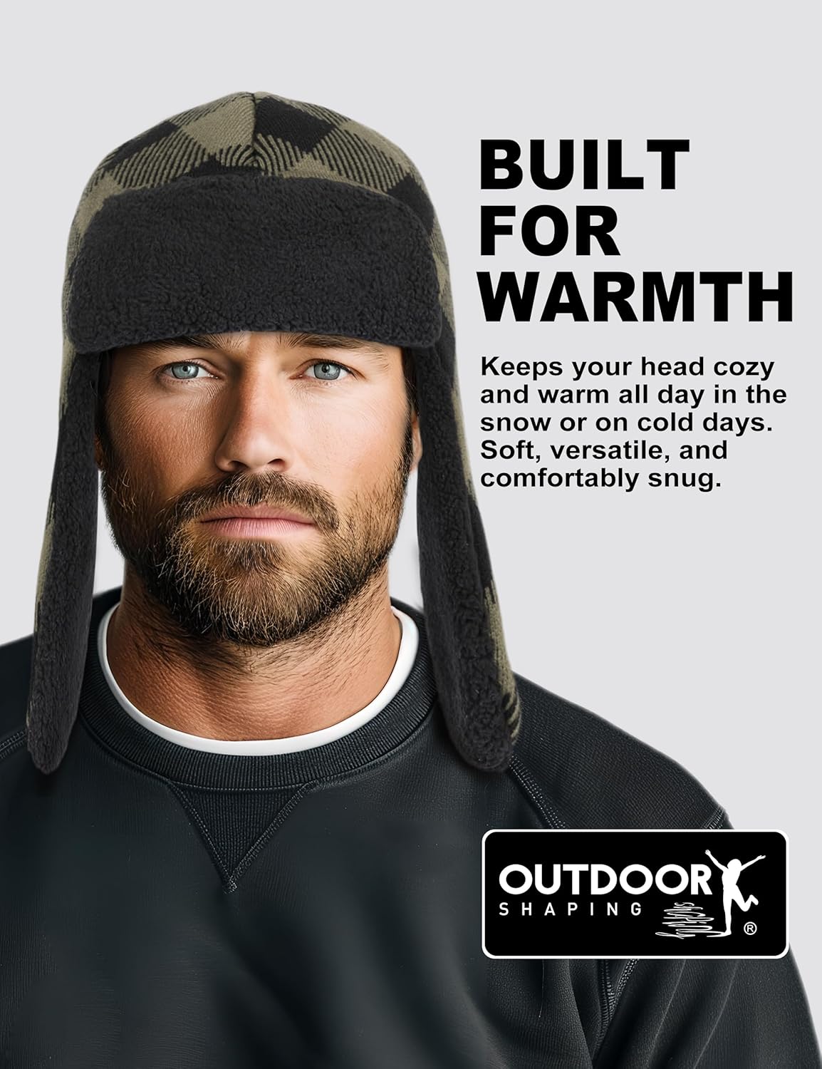 OUTDOOR SHAPING Trapper Hat for Men Women Windproof Trooper Hat Ushanka Ear Flaps Warm Winter Outdoor Hats - Image 2