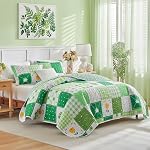Patchwork Quilt Set Twin Size 2 Pieces Purple White Floral Pink Plaid Reversible American Country Bedspread Coverlet Set for All SeasonSummer Soft Colorful Flowers Botanical Microfiber Bedding Set