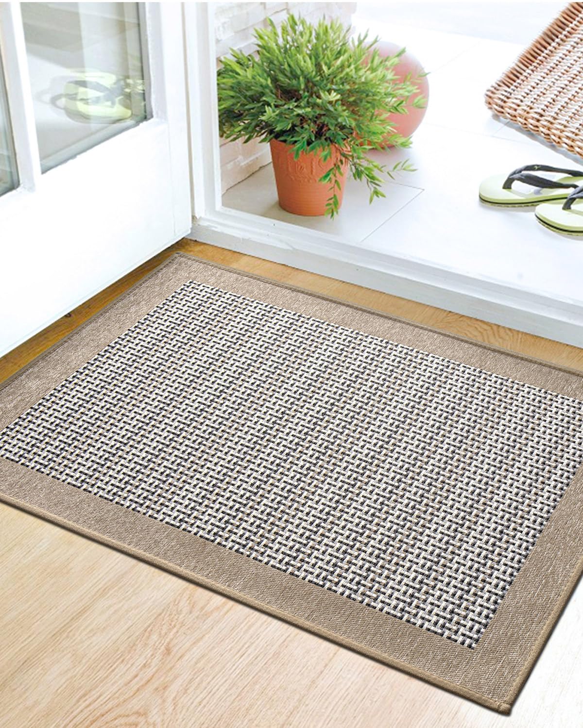 Door Mat Indoor Entrance, Durable Rubber Backing Doormat, Non Slip Washable Absorbent Low-Profile Entryway Rugs Indoor, Captures Dirt Patio Entrance Mat, 23.5''x35.5'', Khaki
