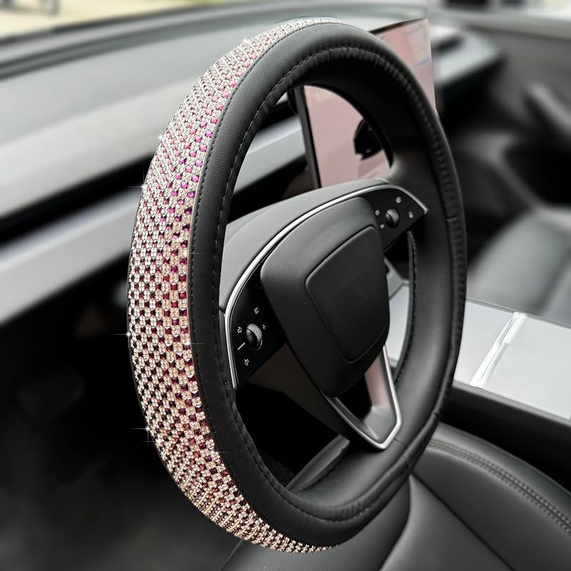 Capa para Volante PINCTROT com Strass e Base Reta para Tesla Model 3 e Model Y, Roxa