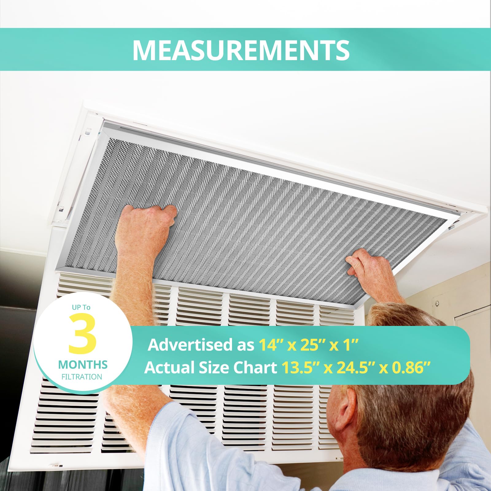 Accecraft 14x25x1 Washable Electrostatic Air Filter - MERV 8, Aluminum Frame, Reusable For HVAC/Furnace
