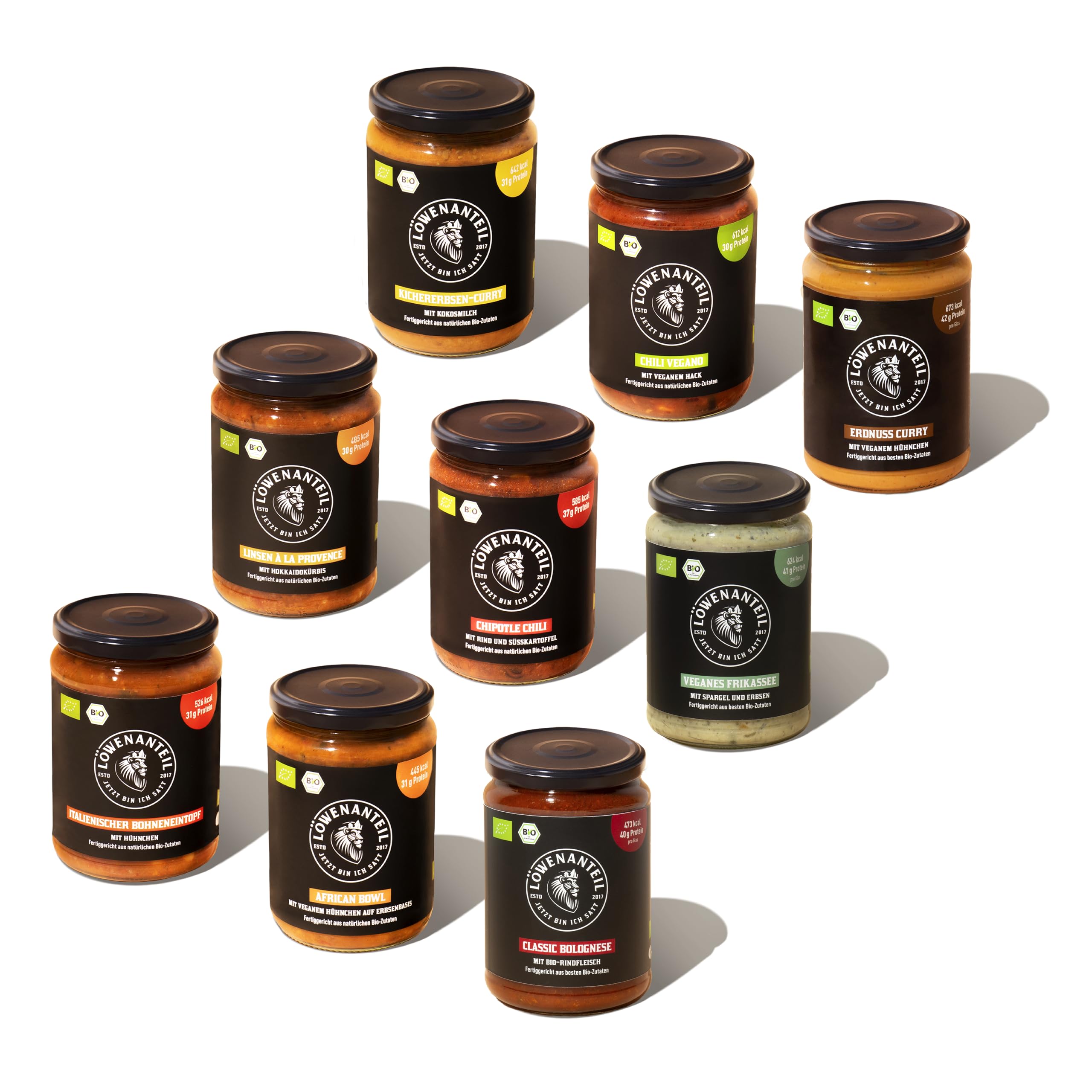 Löwenanteil STARTERBOX 9 proteinreiche Fertiggerichte Bio-Qualität 3 Minuten Ohne Zuckerzusatz