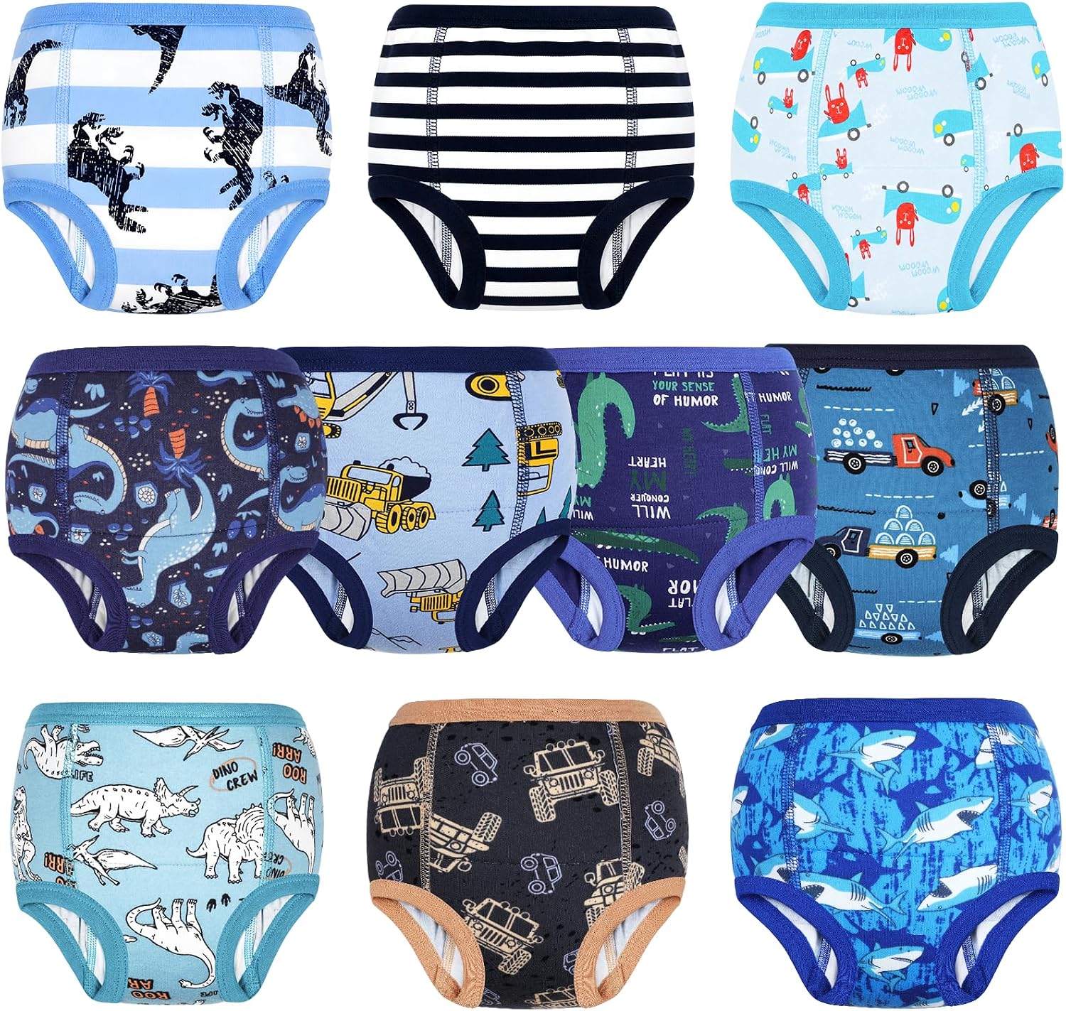 MooMoo Baby Boys Potty Training Underwear Cotton Toddler Training Pants 6-Layer Absorbent Big Kid Underwear for Daytime Potty Training 10 Pack 3T