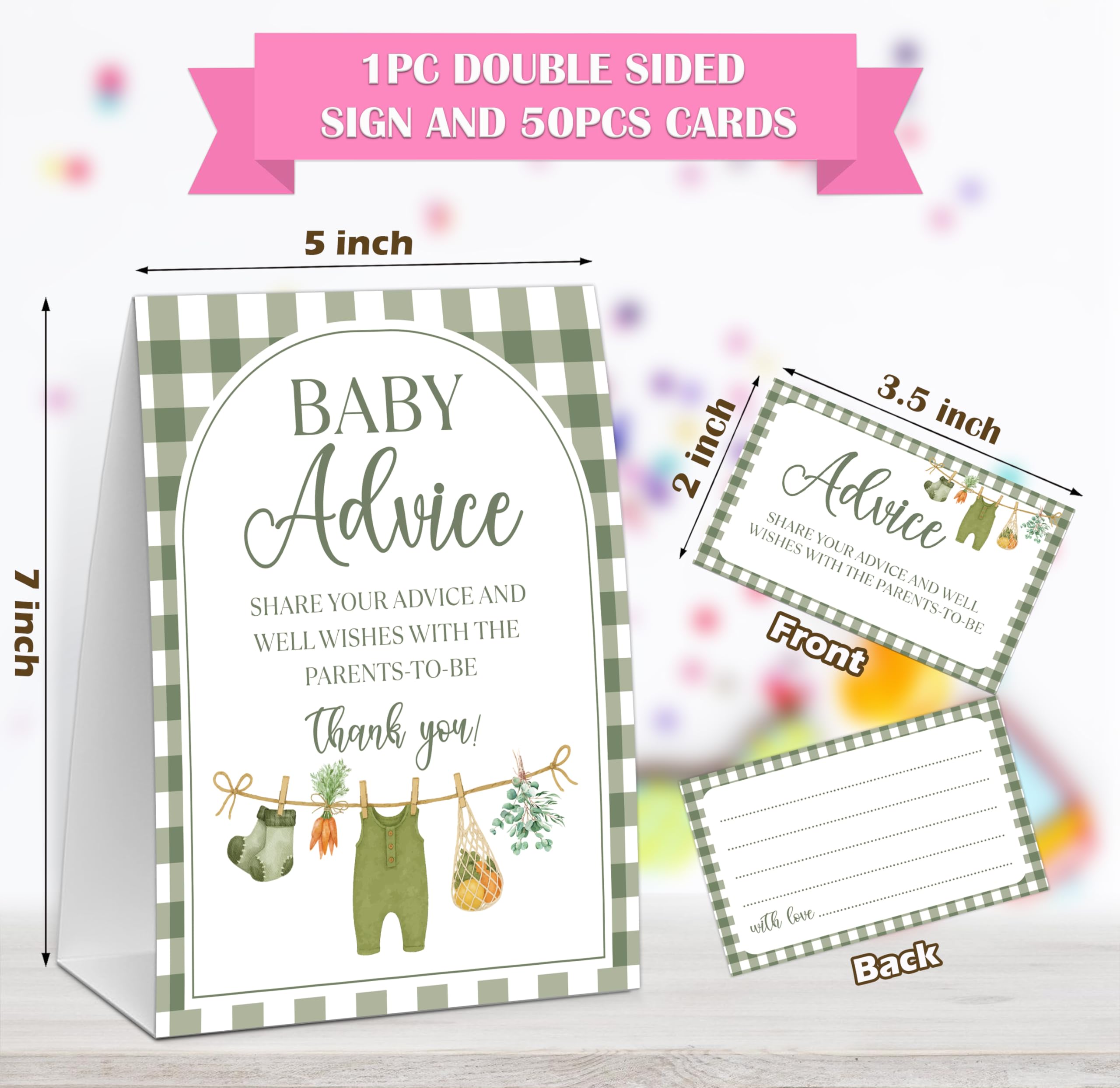 Porady dla rodziców na baby shower, gra na baby shower, zawiera jeden znak 5 × 7 i 50 kart z poradami, artykuły dekoracyjne na targu rolników ujawnienie płci - FH06