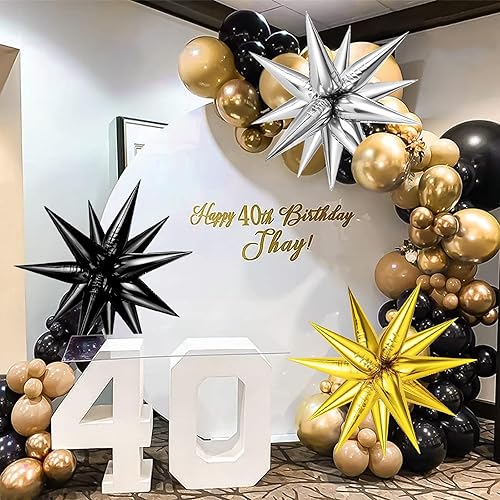 Miniatura 2 de Globos metálicos de estrella color negro dorado y plateado, 36 globos grandes de 25 pulgadas de papel de aluminio con forma de estrella en