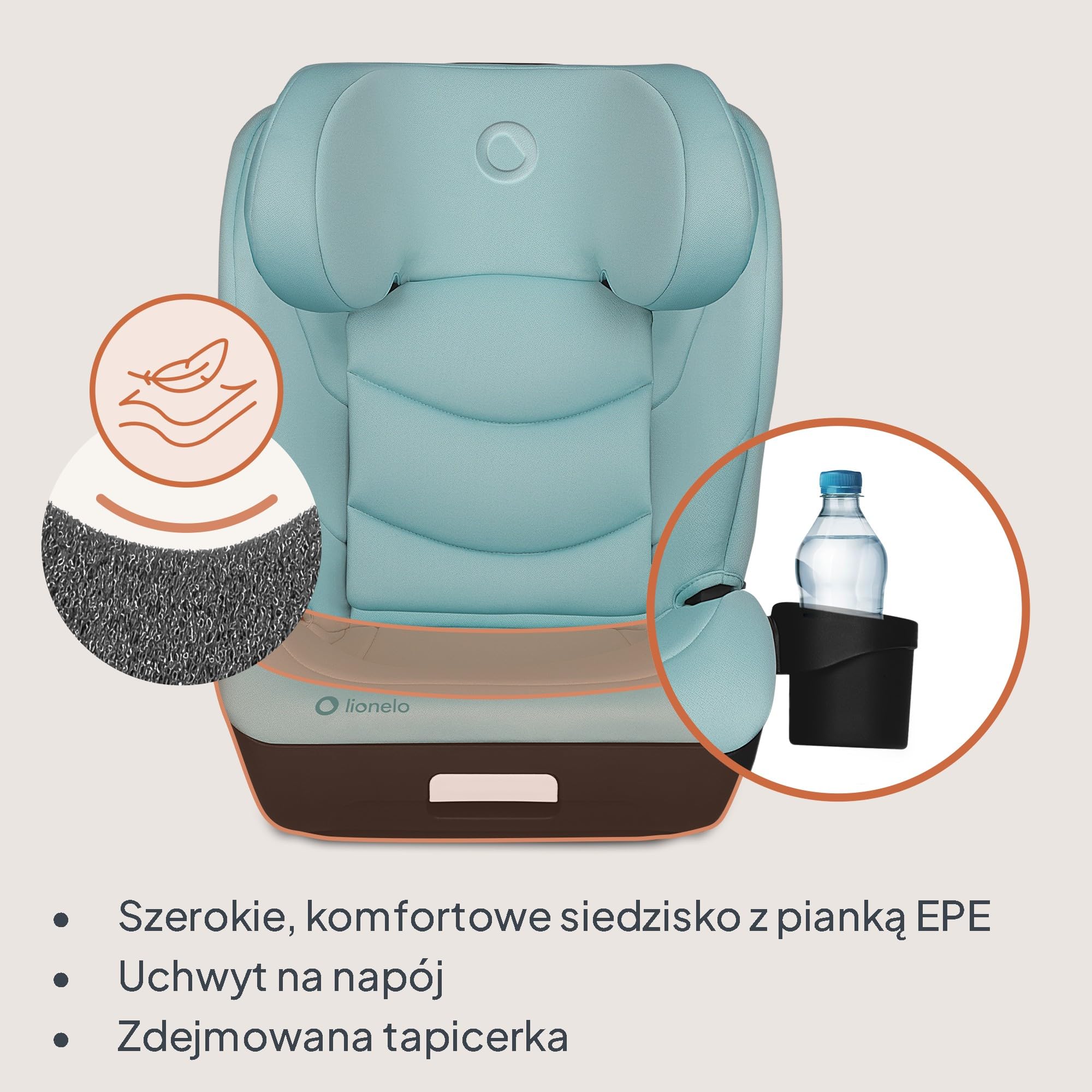 LIONELO NEAL I-SIZE fotelik dziecięcy, grupa 2 3, od 100 do 150 cm od ok. 3 do 12 lat, mocowanie ISOFIX lub bez pasków, regulowany zagłówek, ochrona boczna, podłokietniki standardowe R129