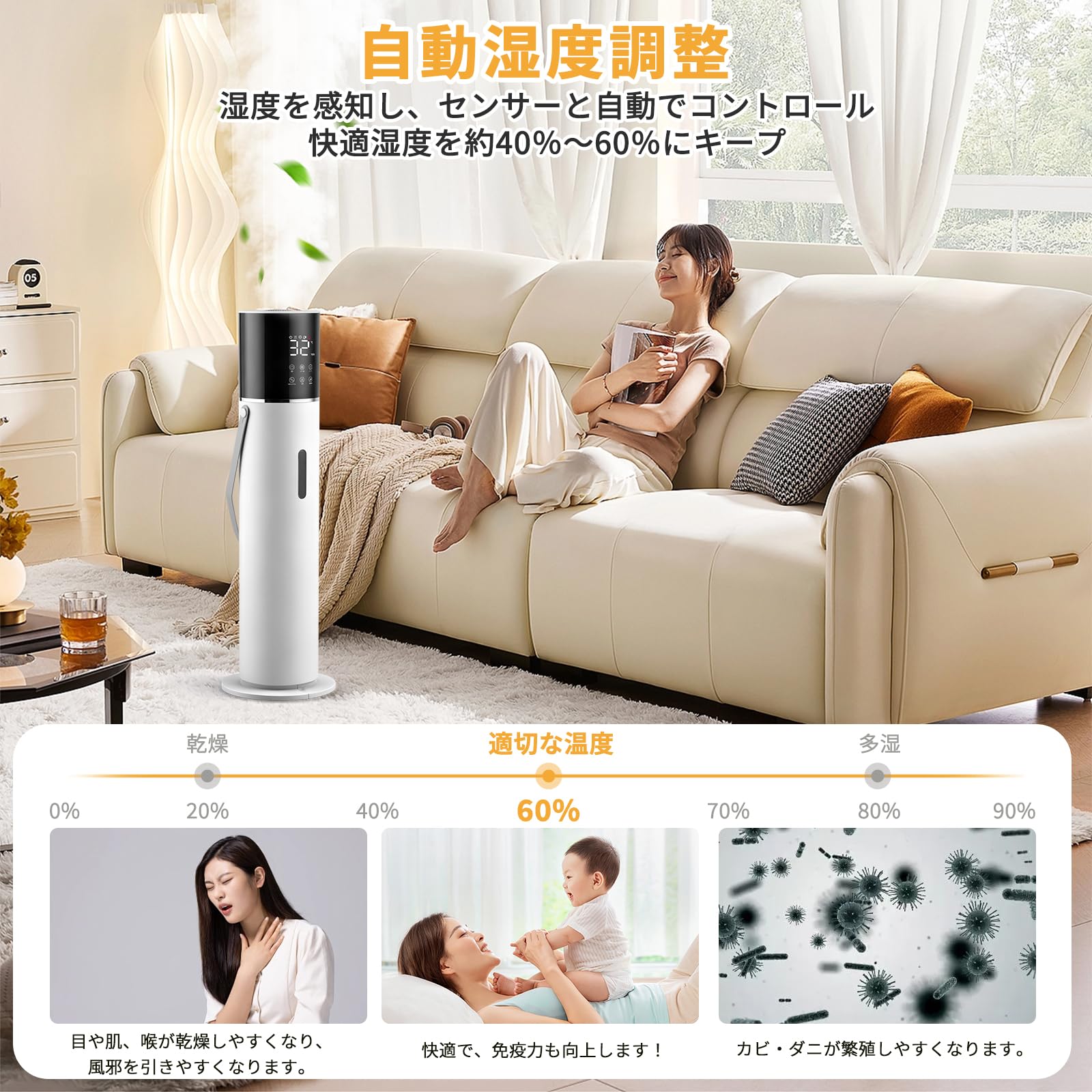 Amazon.co.jp: 2026冬最強加湿器【高買戻し率! 大容量13L】超音波加湿