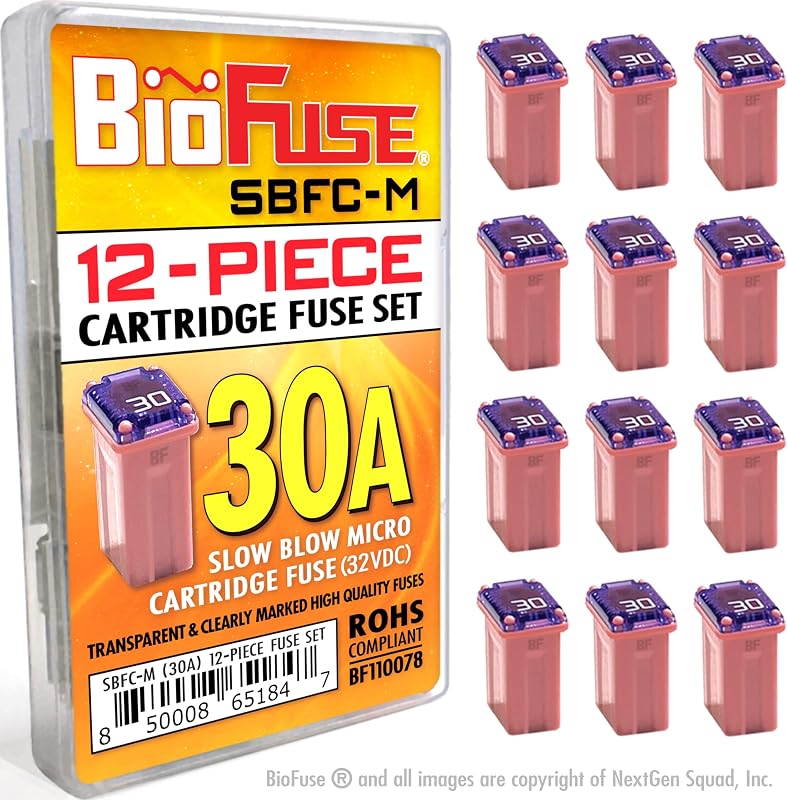 Fusível cartucho lento 30 A BIOFUSE SBFC-M Micro – Pacote com 12 unidades