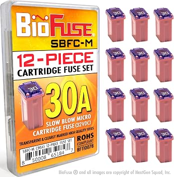 30A SBFC-M Slow Blow Micro Cartridge 12-Piece Fuse Assortment MCASE, FMM Type Fuses