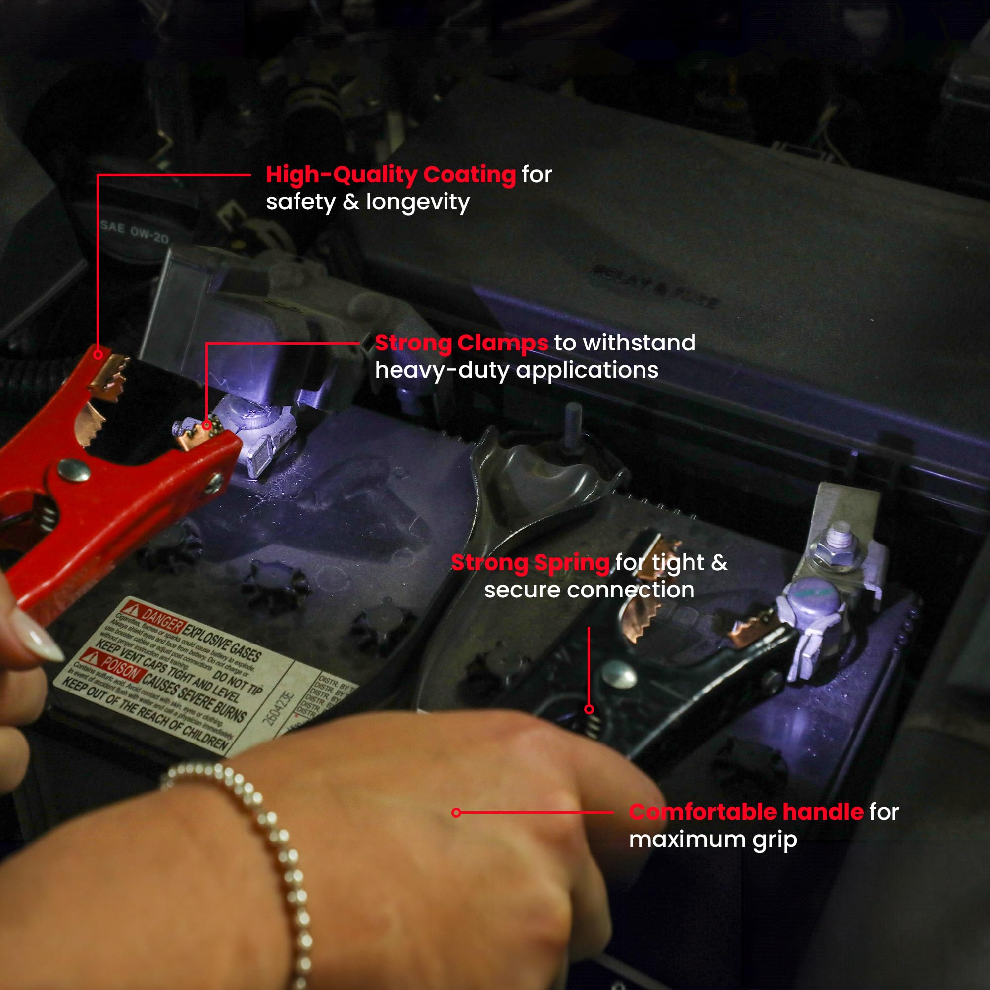 Safe Start Cavo di avviamento | Cavi di avviamento per camion, SUV, auto di salvataggio auto | Connessione rapida, luci integrate, portatile, prioritaria alla sicurezza | Filo calibro 6, 3,5 m.