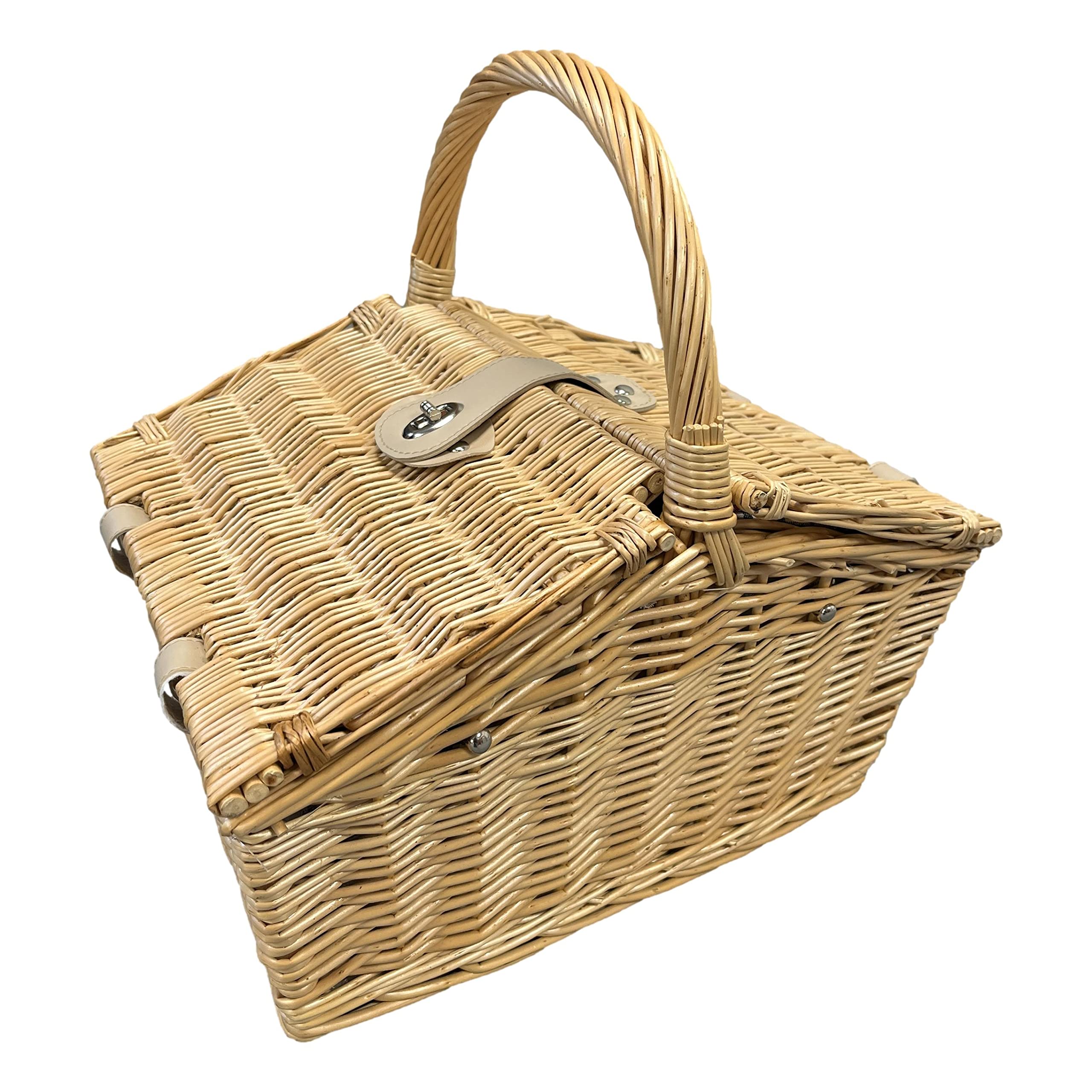 Arthur Cameron Cestino Da Picnic In Vimini Naturale Per 4 Persone, Con Frigo Integrato, Piatti E Bicchieri In Ceramica, Posate E Apribottiglie - 3