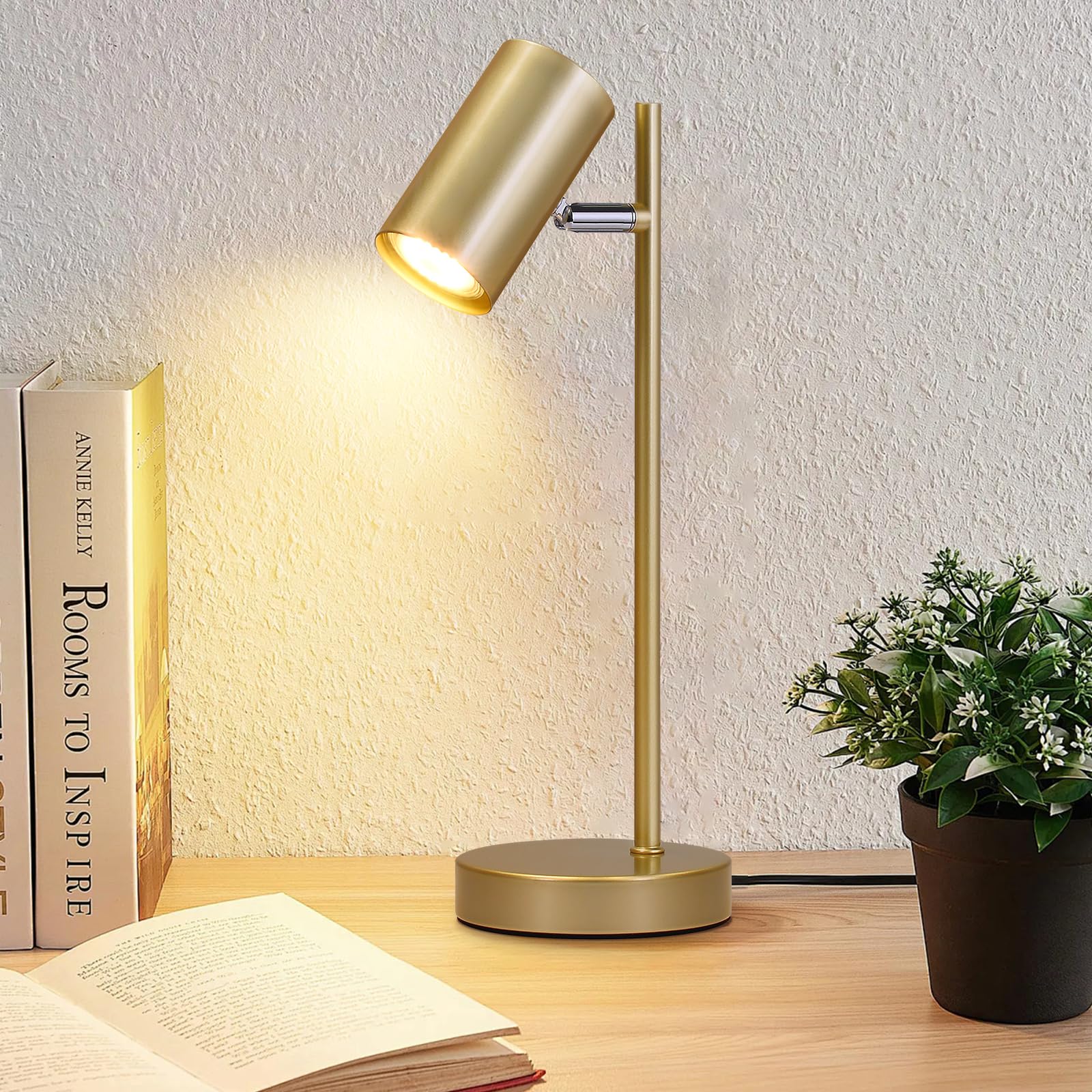 CBJKTX Nachttischlampe Wohnzimmer Tischleuchte Gold - Schwenkbar 350° GU10 Vintage Tischlampe Schlafzimmer aus Metall Schreibtischlampe mit Kabel für Nachttisch Arbeitszimmer(ohne Leuchtmittel)