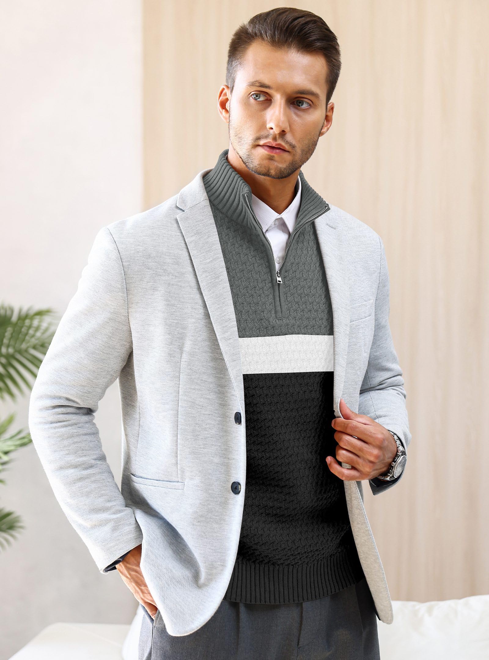 Zaitun Herren 1/4 Zip Sweater Langarm, Warm Rollkragenpullover Langarm, Leichter Gestrickter Pullover für Herren, Casual Freizeit Oberteil