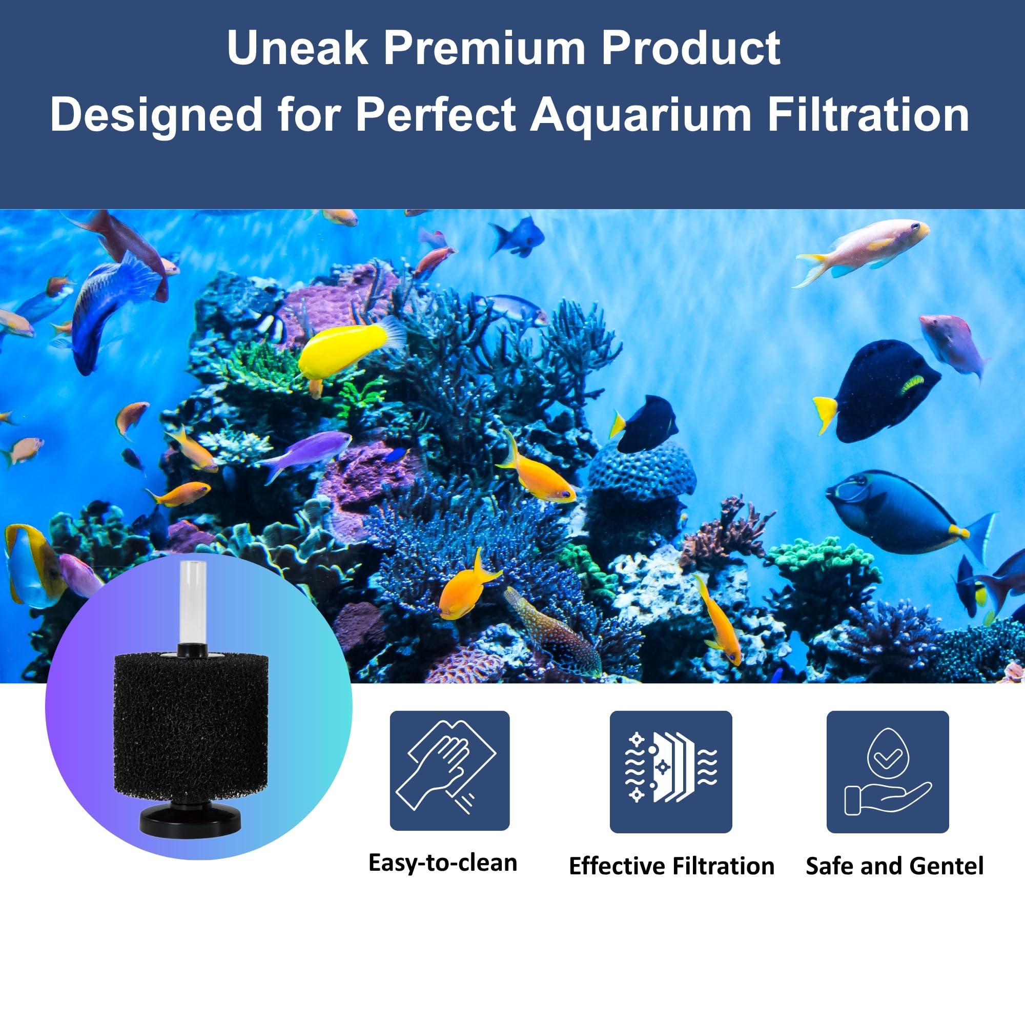 UNEAK Extra Small Aquarium Sponge Filter Fish Tank Silent Filteration Breeding Fry Betta Shrimp Nano Tank Accessories Air Stone 4-inch Airline Tubing up to 5 Gallon - image 5