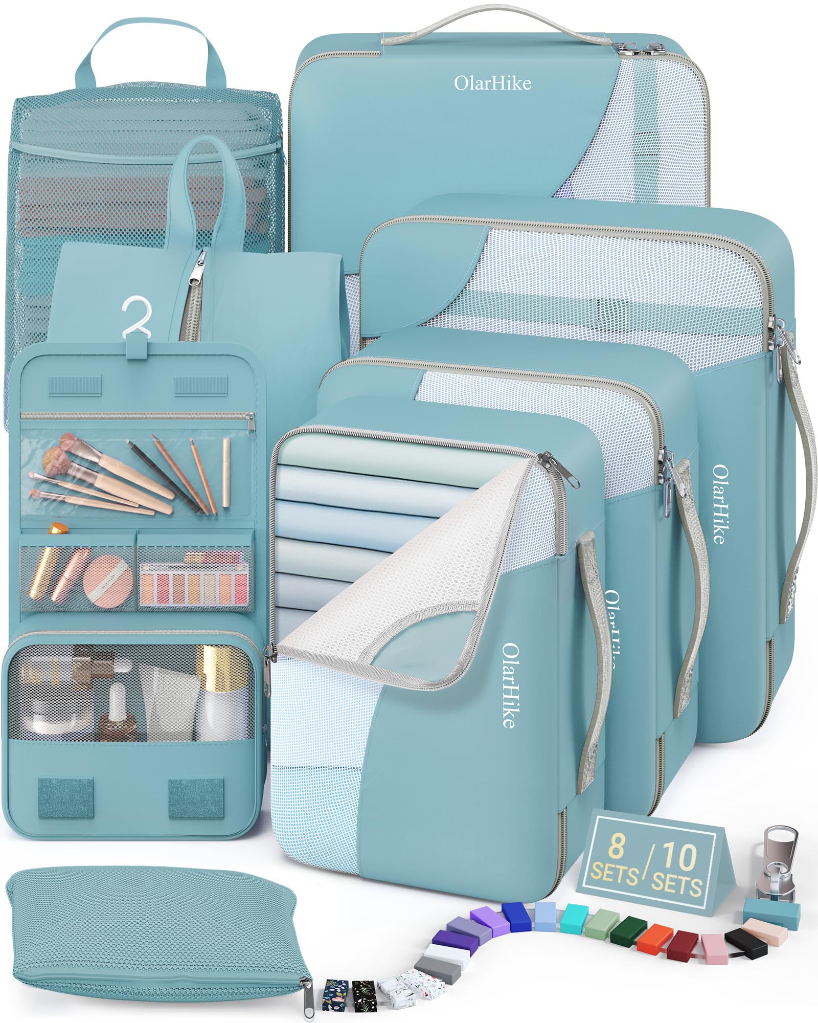 OlarHike 8 Set Packing Cubes for Travel,Gifts for Women Mom,Anti-Tearing Suitcase Organizer,with Over 1000 pcs Mesh Holes,Vacation Essentials &amp; Accessories for Cruise Ship