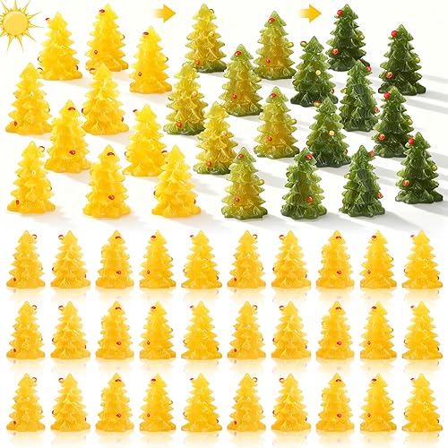 Miniatura 7 de Libima 96 piezas de árboles de Navidad en miniatura de resina luminosa, miniatura de árbol de resina, decoración de micro paisaje, decoración