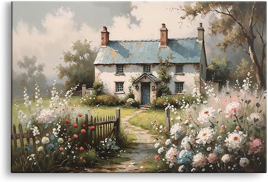 Oversized Vintage Cottage Canvas Wall Art Prints | Rustic Cottagecore Farmhouse Decor, Classic French Wildflower Floral Artwork | Premium Nature Flower Quality Pictures Handmade to Order 54 x 36