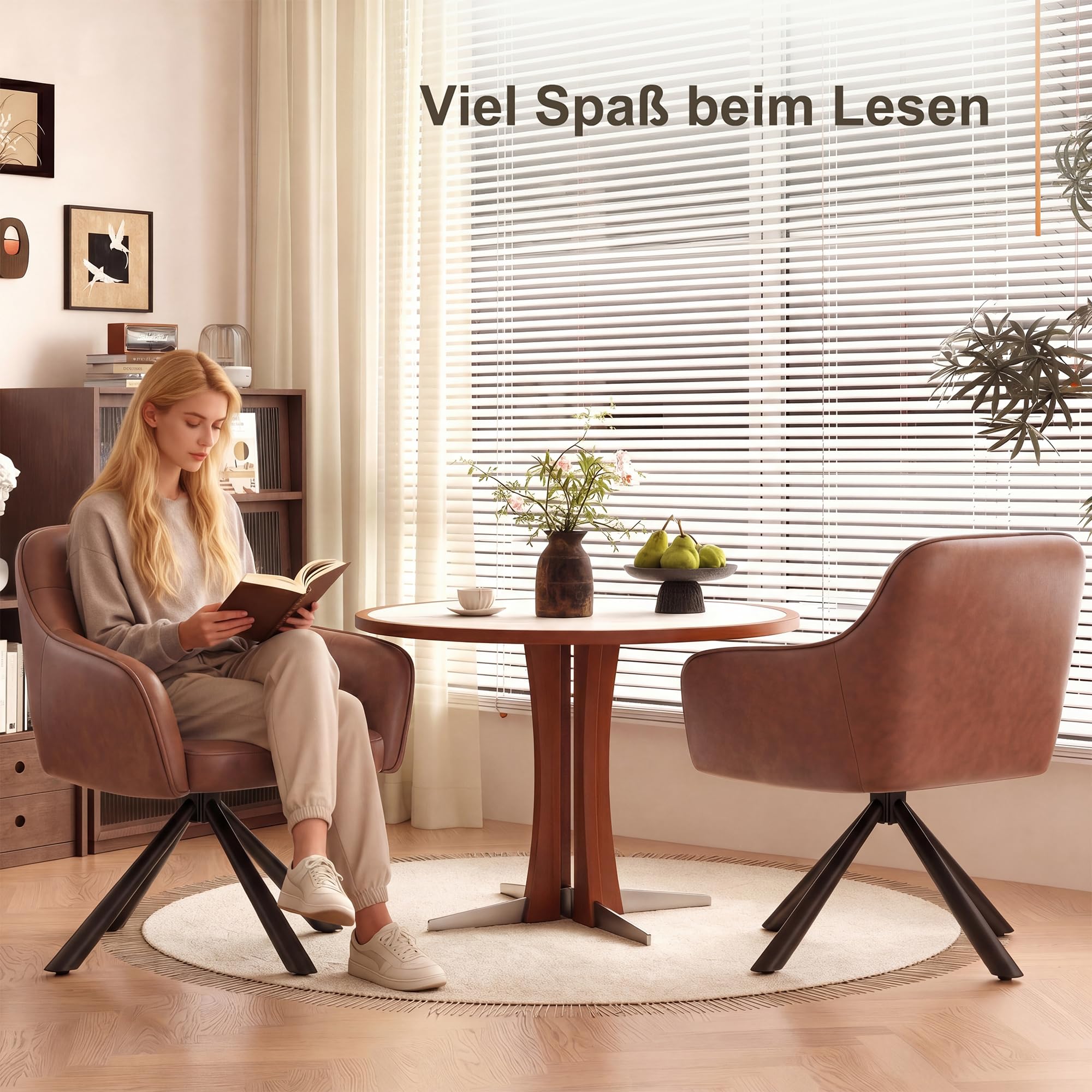 YOUDENOVA Esszimmerstühle 2er Set, 360° Drehbar mit Armlehnen, Cognac Braun