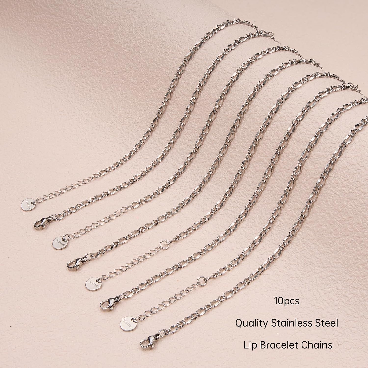 UMAOKANG 10pcs Stainless Steel Lip Chain Bracelet Bulk for Jewelry Making image 3