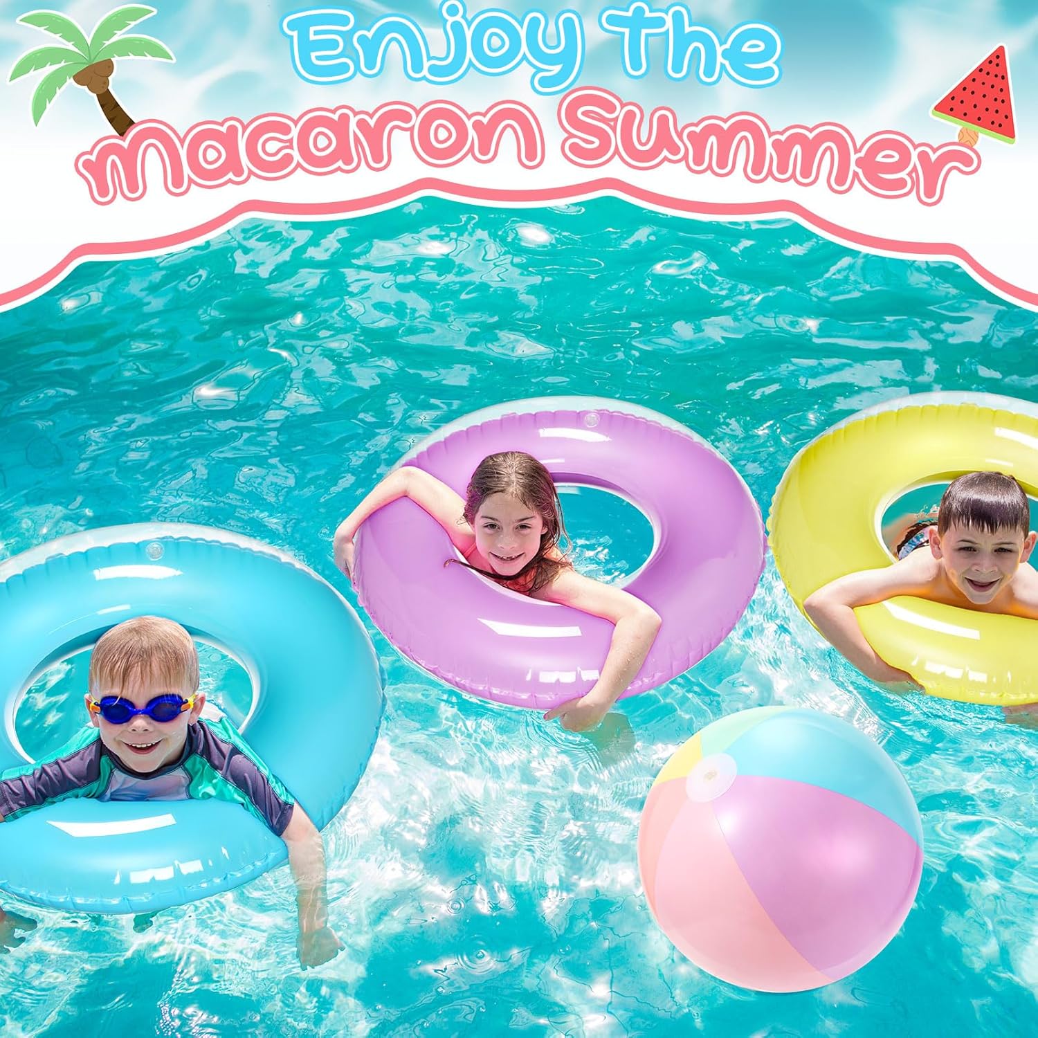 Realspring Inflatable Pool Floats Pastel Beach Balls Bulk 30'' Swim Tubes Rings Jumbo Beach Balls Macarons Color Swimming Toys for Adults