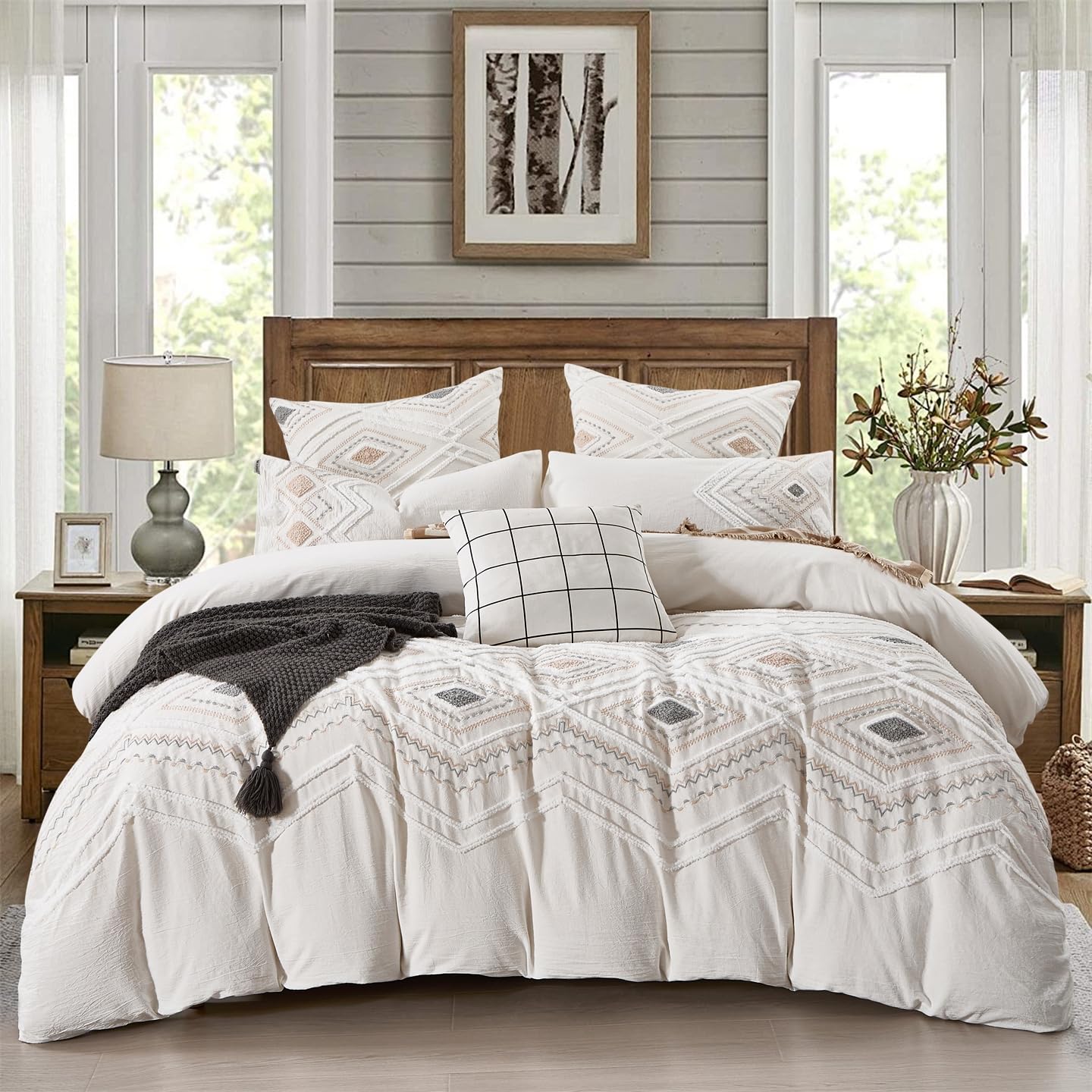 MASINISS Calming Linen Textured 100% Cotton Tufted Boho