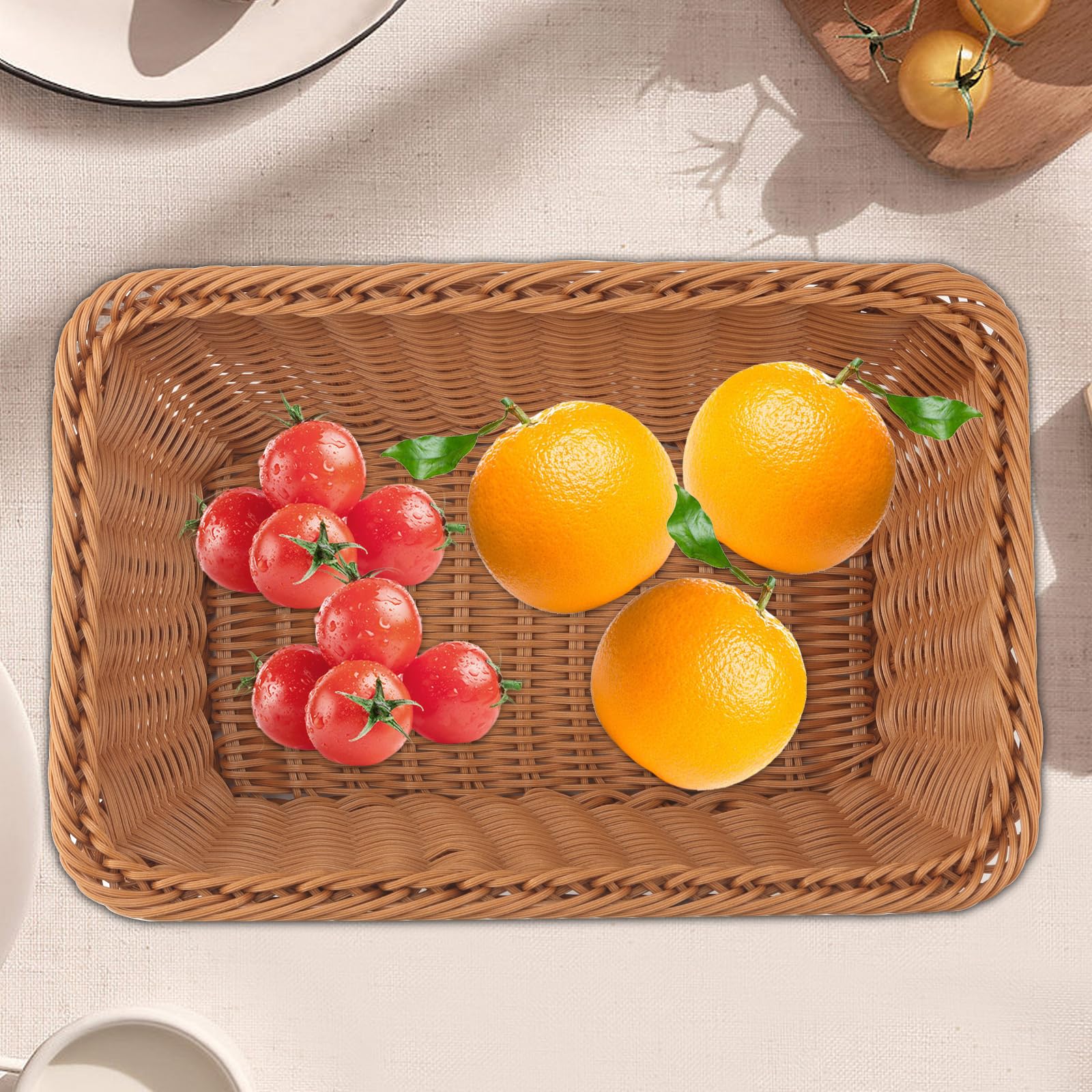 MUKCHAP 4 cestini intrecciati in finto rattan, 30 x 20 x 10 cm, rettangolari in vimini sintetico, cestini da portata per frutta, pane, verdura