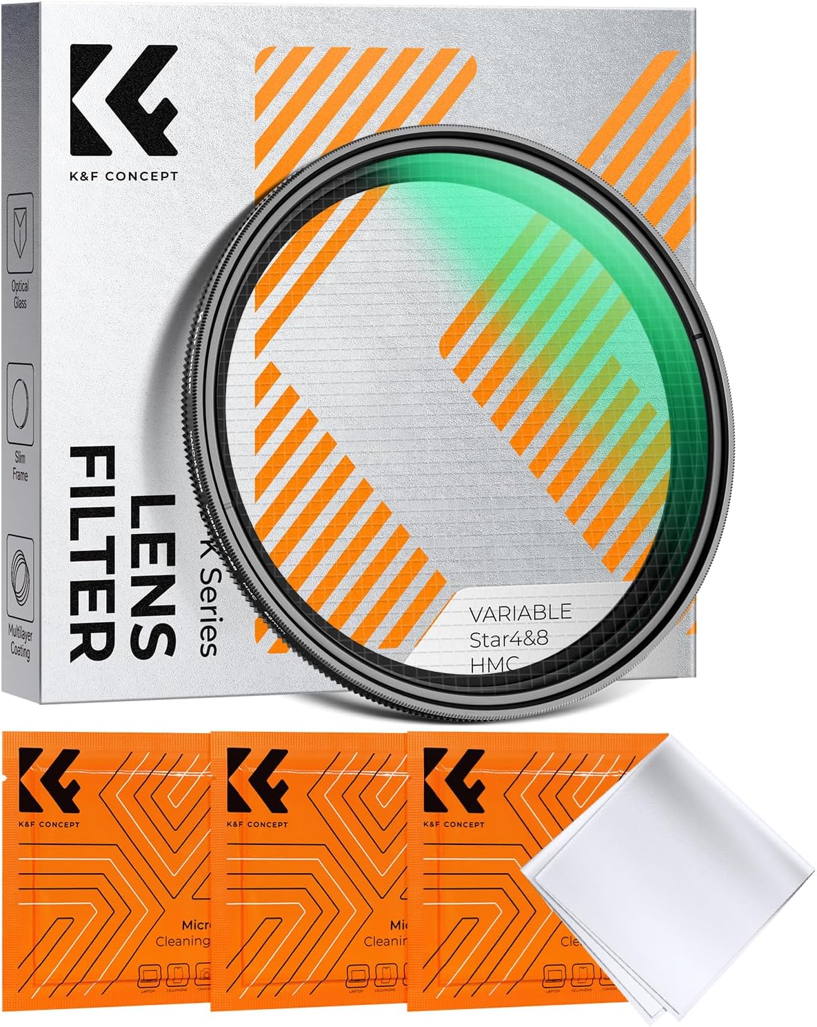 K&F Concept Nano-Klear Filtro de Estrella 55mm, Filter Star 4/8 Puntos con Efecto Estrellado para Fotografía con 3Pcs Paño Limpieza Microfibra